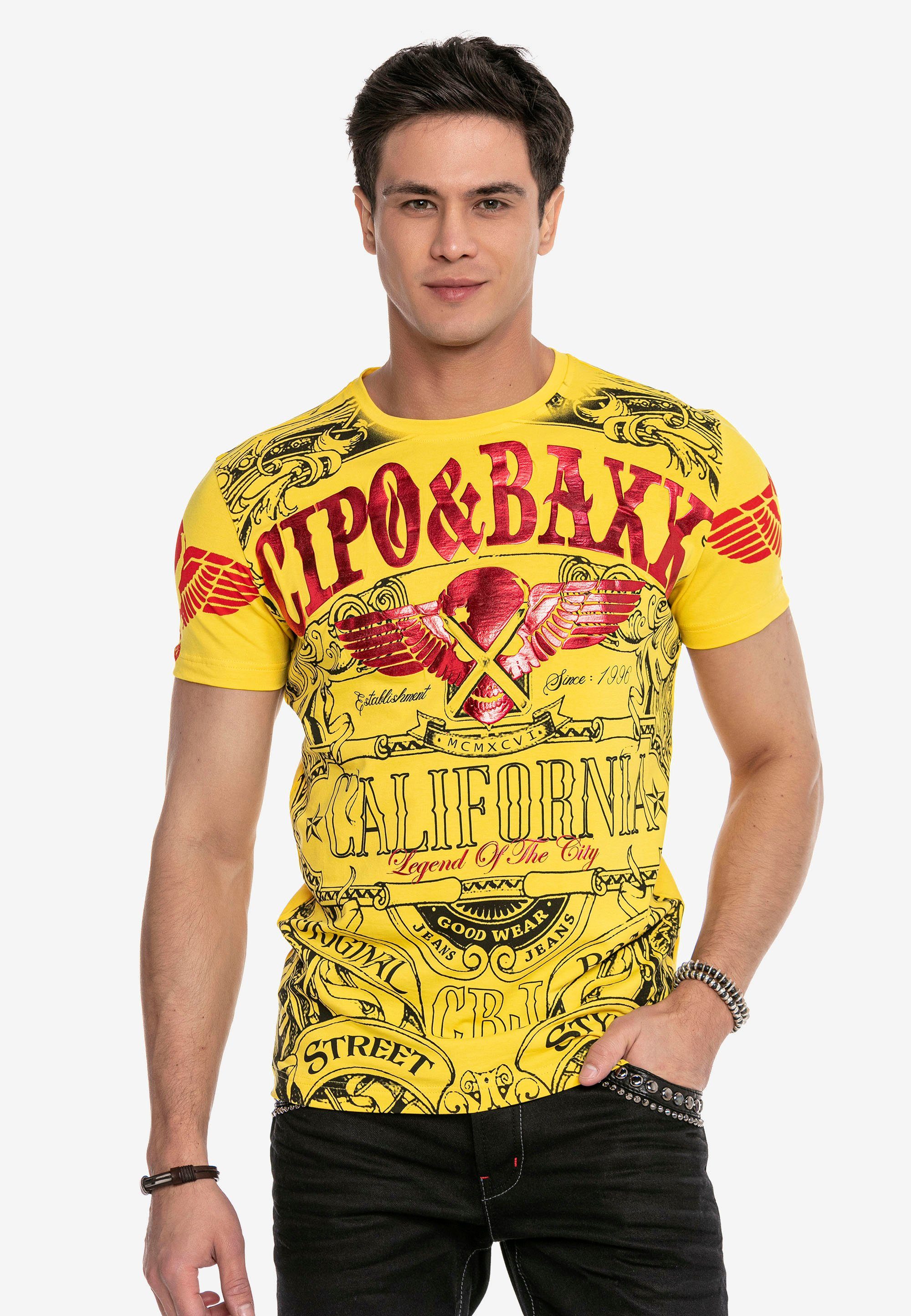 Cipo & Baxx T-Shirt CT656 mit stylischem Markenprint gelb-rot
