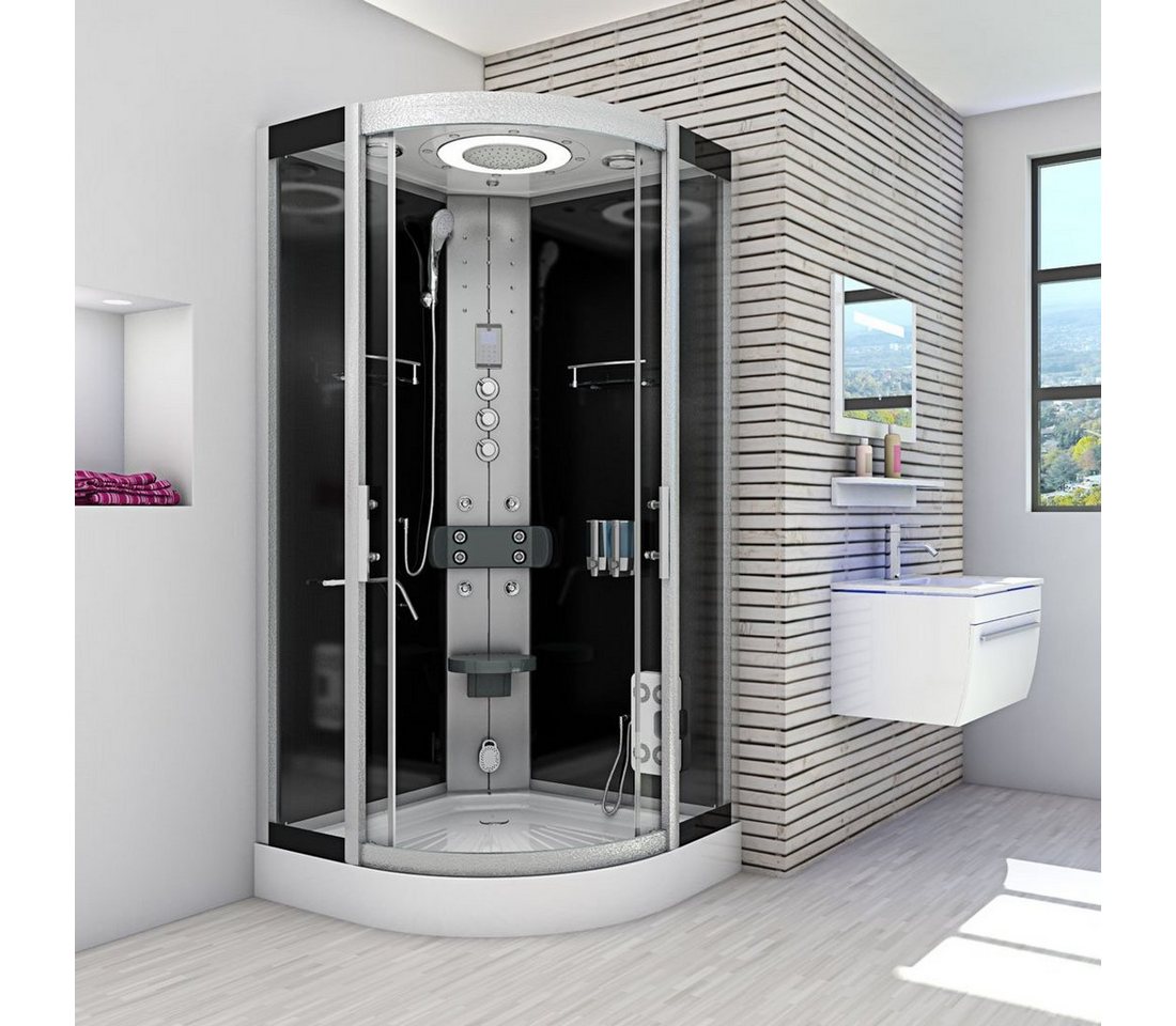 Thumbnail - AcquaVapore Komplettdusche Fertigdusche Dusche D58-03T1 Schwarz 80x80, Sicherheitsglas ESG, inklusive Duschwanne