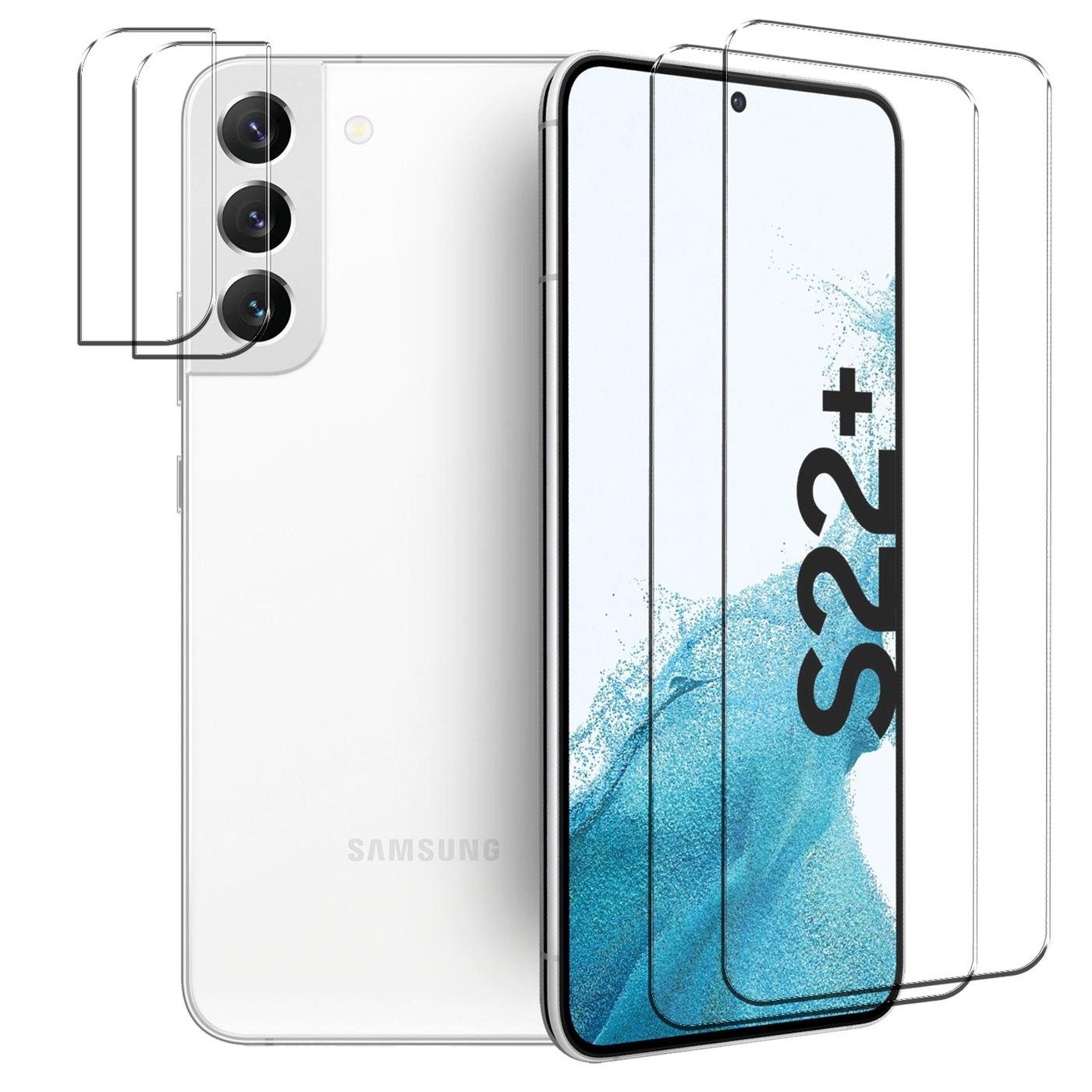 CoolGadget Schutzfolie Panzerfolie für Samsung Galaxy S22+, (Spar-Set 4in1, 2x Displayschutz, 2x Kameraschutz), Panzerglas Schutzfolie für Samsung Galaxy S22 Plus Folie
