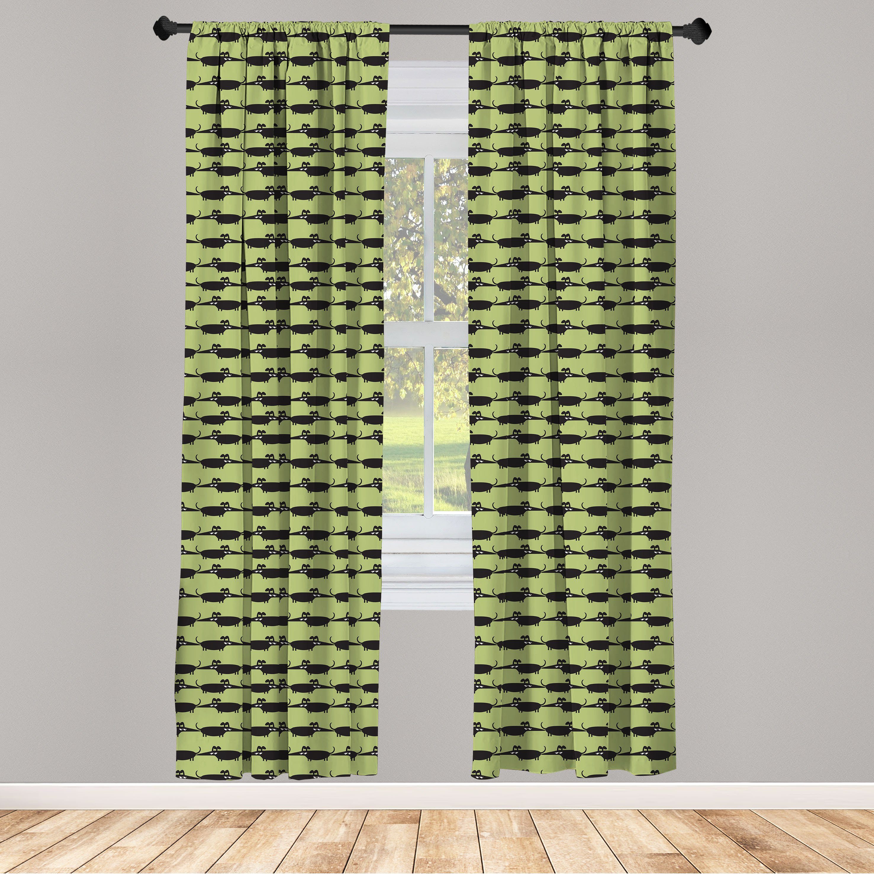 Gardine Vorhang für Wohnzimmer Schlafzimmer Dekor, Abakuhaus, Microfaser, Hund Cartoon-Stil Wurst Welpen