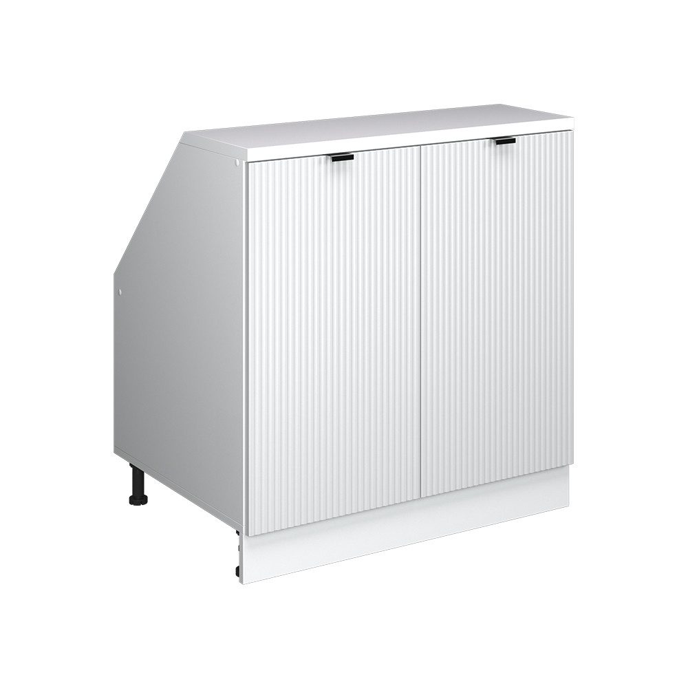 Vicco Unterschrank R-Line, Weiß Riffel/Weiß, 80 cm mit 2 Türen, Schrankkorpus 60 cm... (1-St)