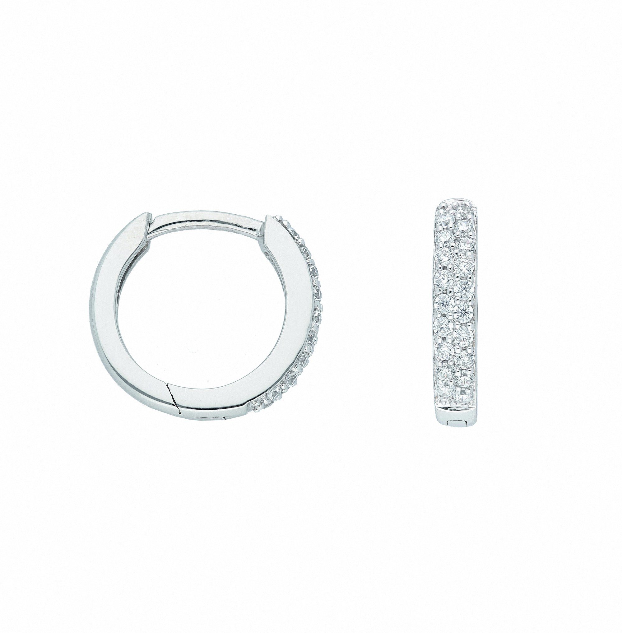 Adelia´s Paar Ohrhänger 1 Paar 585 Weißgold Ohrringe / Creolen mit Zirkonia Ø 13,1 mm, mit Zirkonia Goldschmuck für Damen