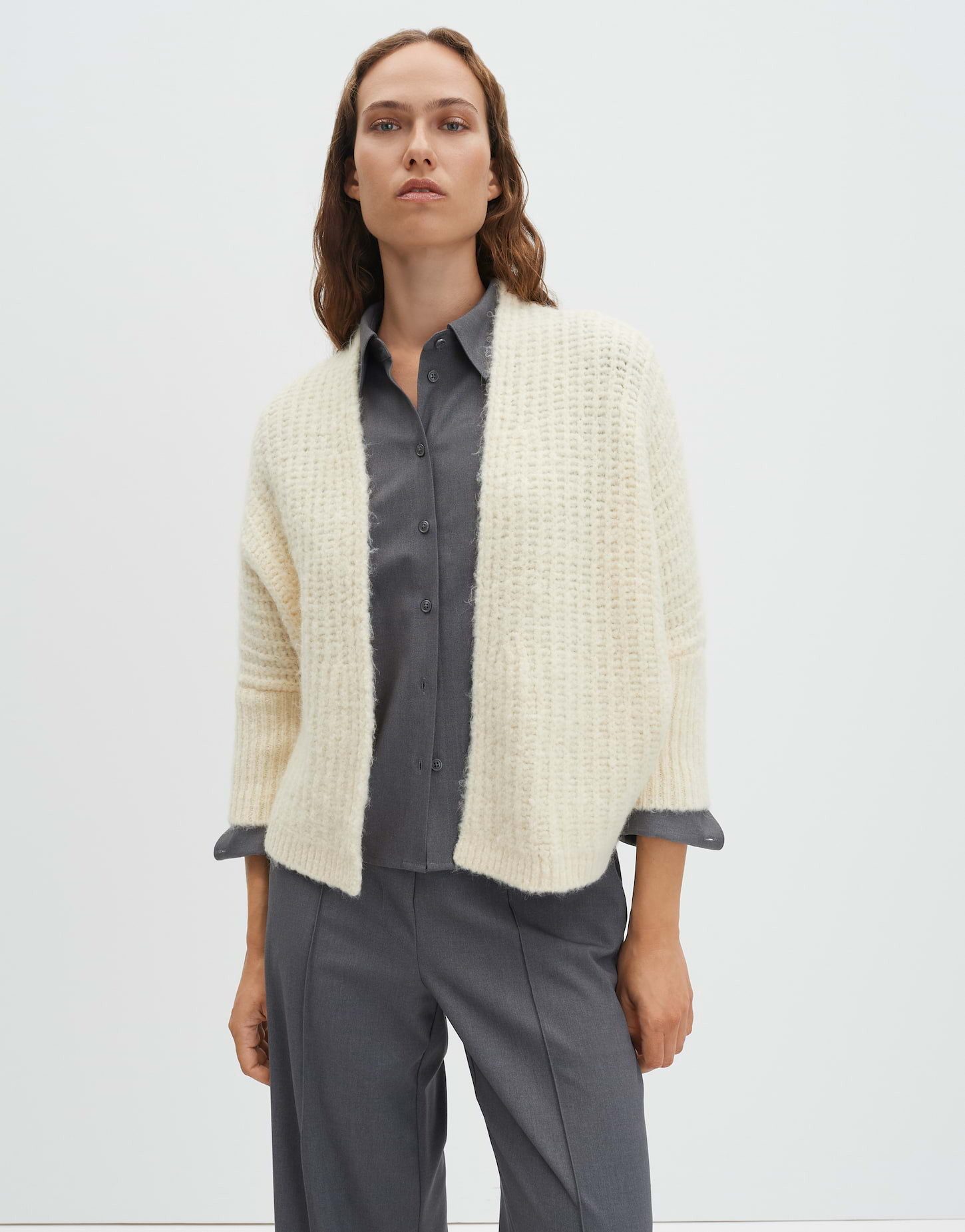 someday Strickjacke TUMALIA Regular Chunky Knit aus Woll-Alpaka Mix lockere Passform, gerader Schnitt, Rippstruktur