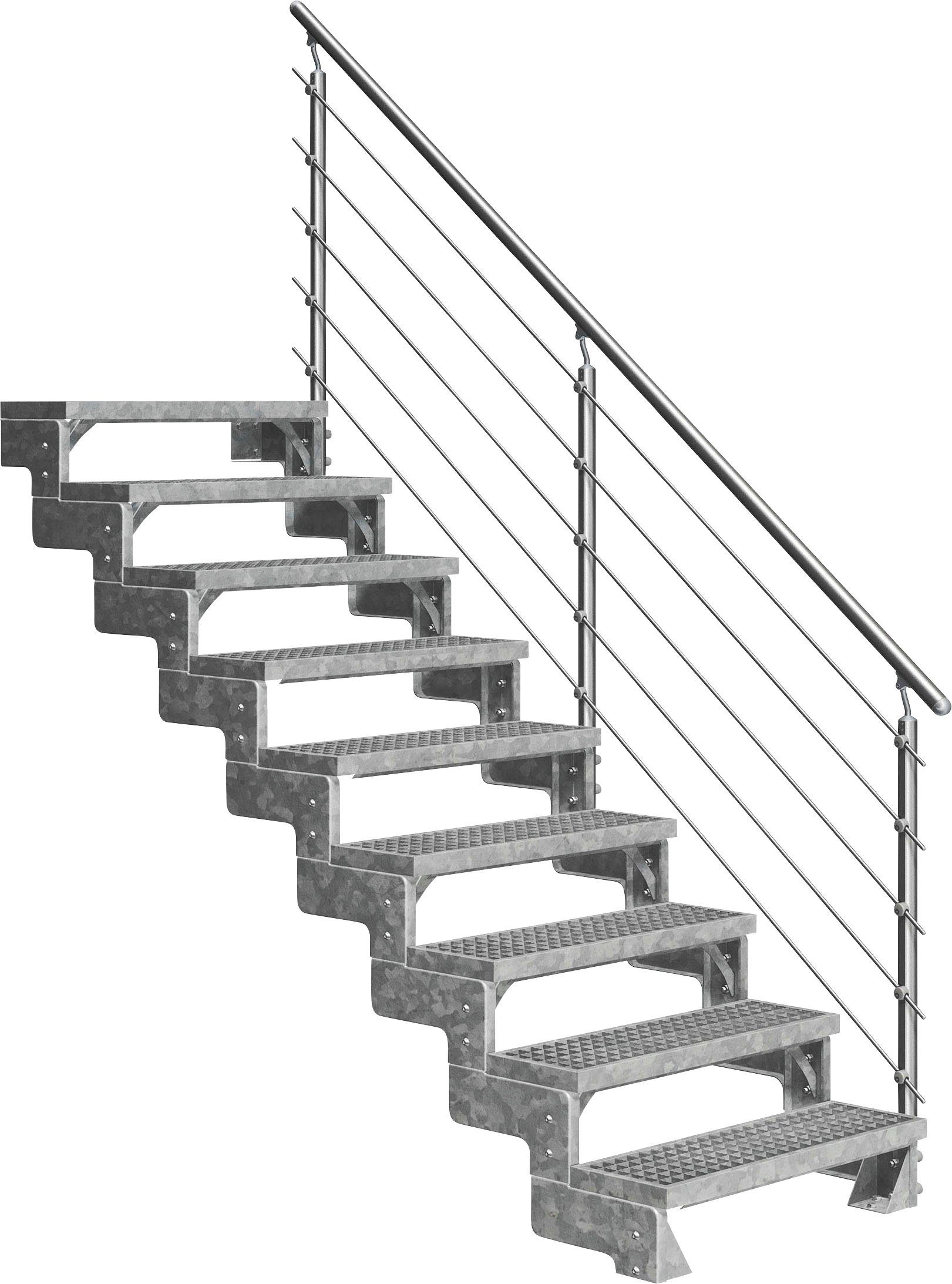 bis Gardentop, 9 Gitterrost-Stufen, Stufen inkl. Geschosshöhen einseitigem Dolle Außentreppe für Alu/Metall/ES offen, cm, 198