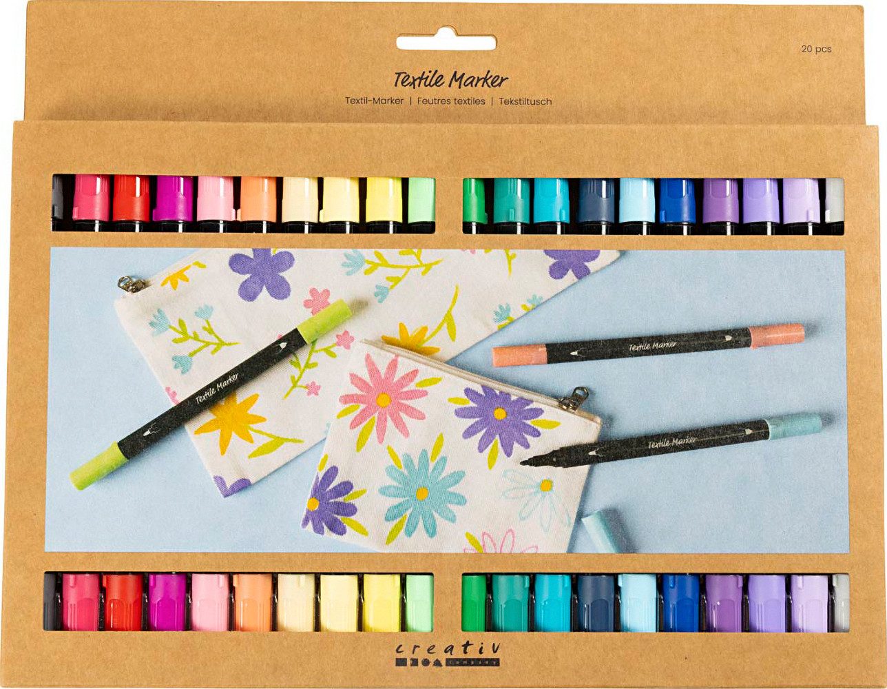 creativ company Textilmarker Stoffmalstifte Zusatz-Farben, 20 Stück