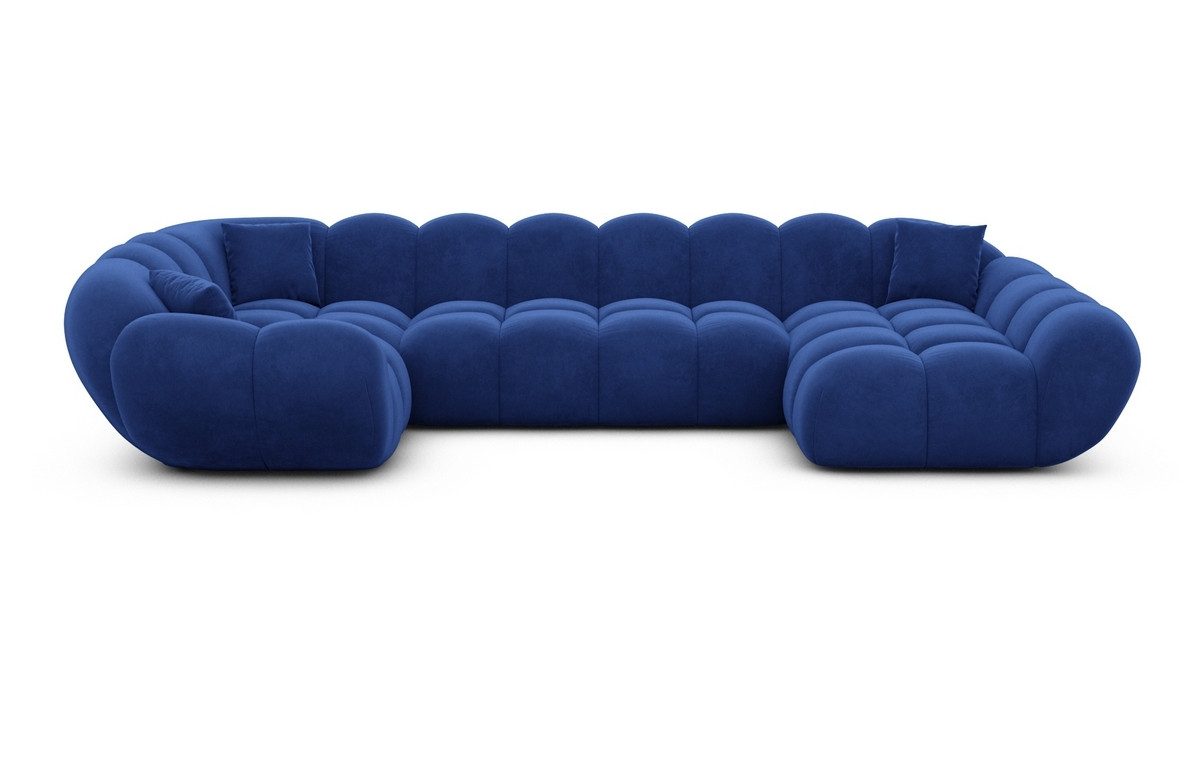 Sofa Dreams Wohnlandschaft Maleron U Form Design Stoffsofa, Stoff Polsterecke, 6-Sitzer, Ottomane rechts, Samtstoff Dunkelblau
