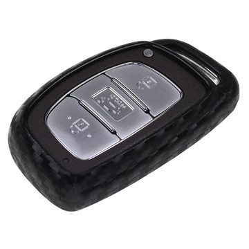 mt-key Schlüsseltasche Autoschlüssel Softcase Silikon Schutzhülle im Carbon Look, für Hyundai Accent i20 Grand i10 Ioniq ix25 Tucson Santa Fe KEYLESS