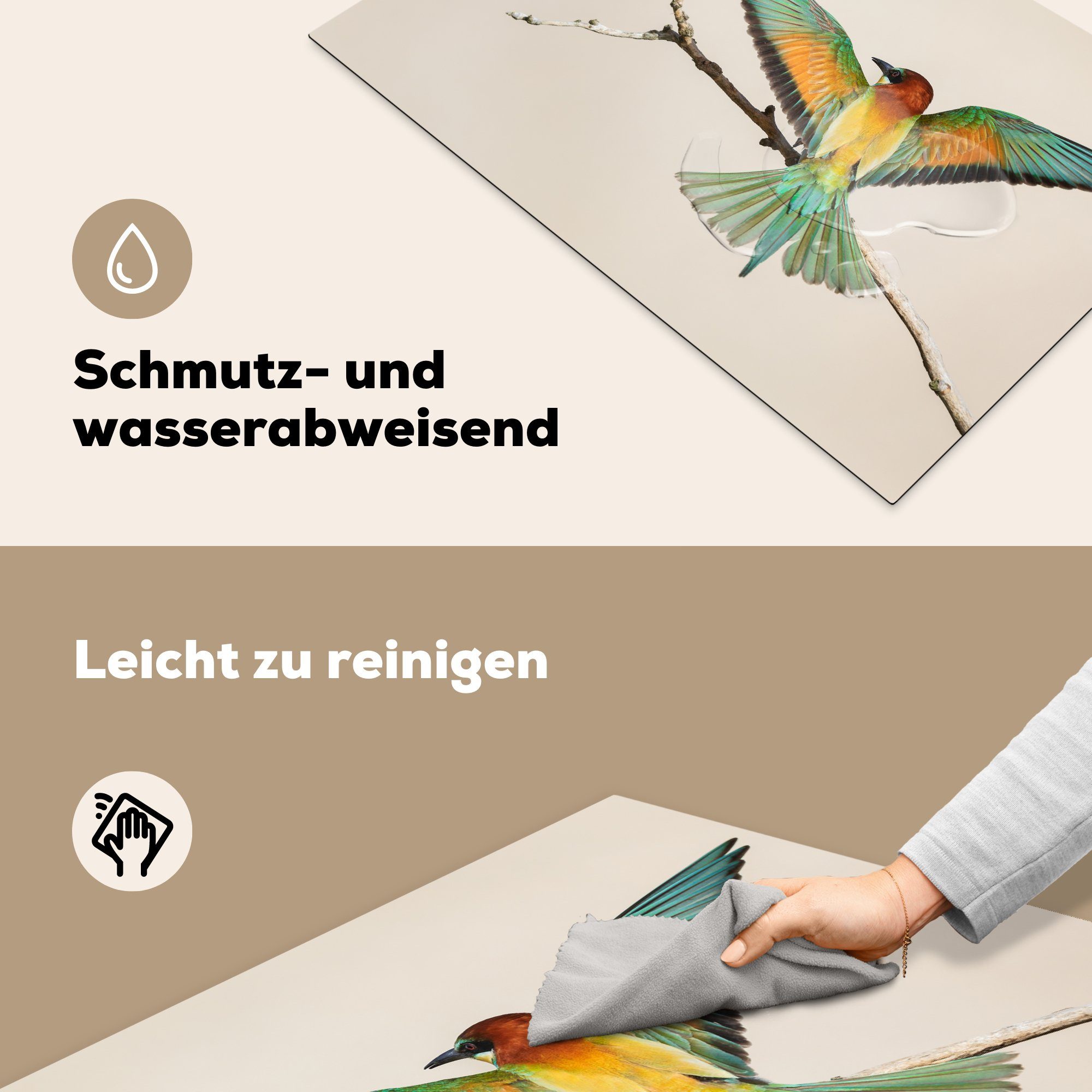 - cm, - Induktionskochfeld Vinyl, Herdblende-/Abdeckplatte Schutz tlg), (1 für 81x52 Grün, Ceranfeldabdeckung küche, Zweig MuchoWow die Vogel