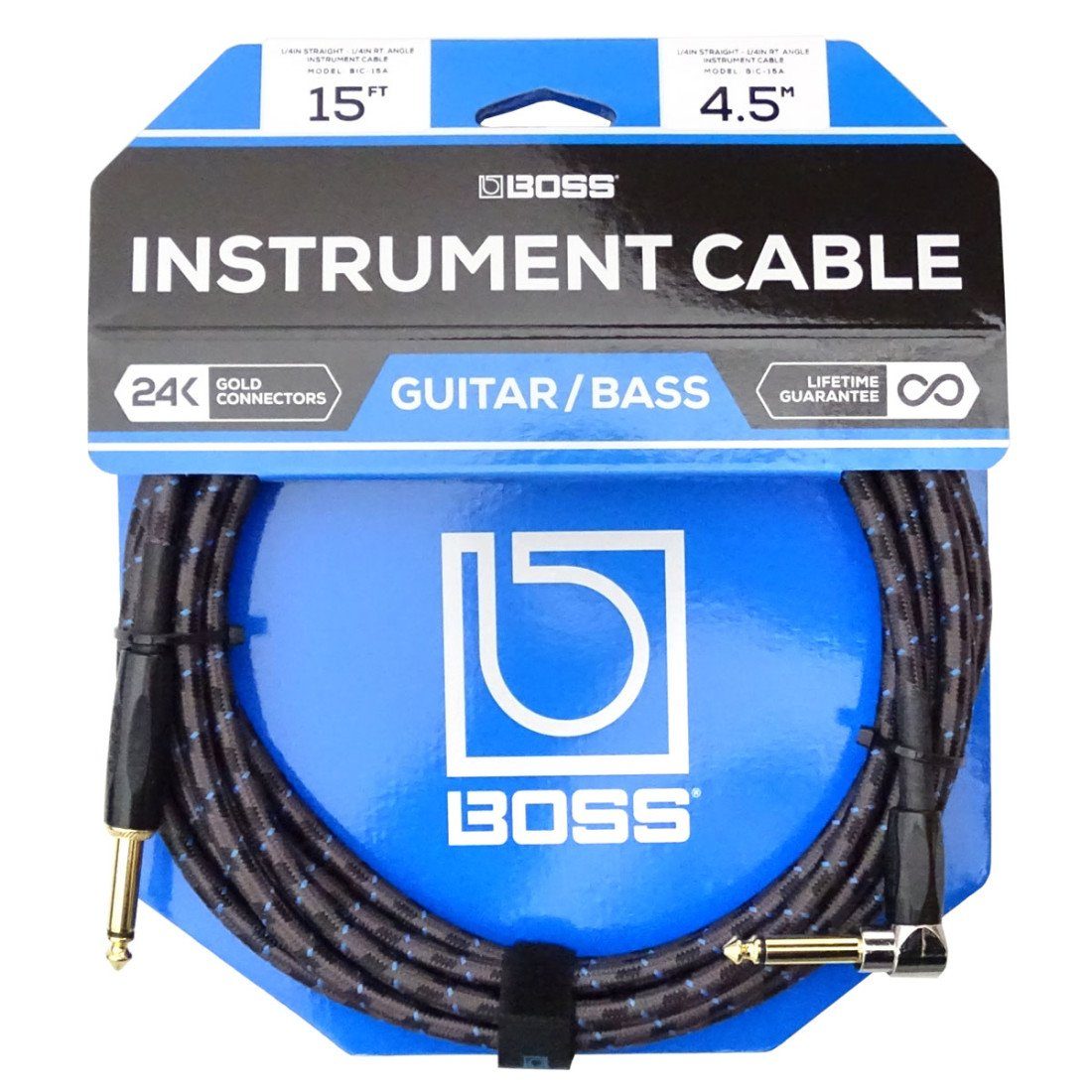 Boss by Roland Boss BIC-15A Instrumentenkabel 4,5m winkel-gerade Audio-Kabel, 6,35-mm-Klinke, 6,35-mm-Klinke (450 cm), Hochwertig