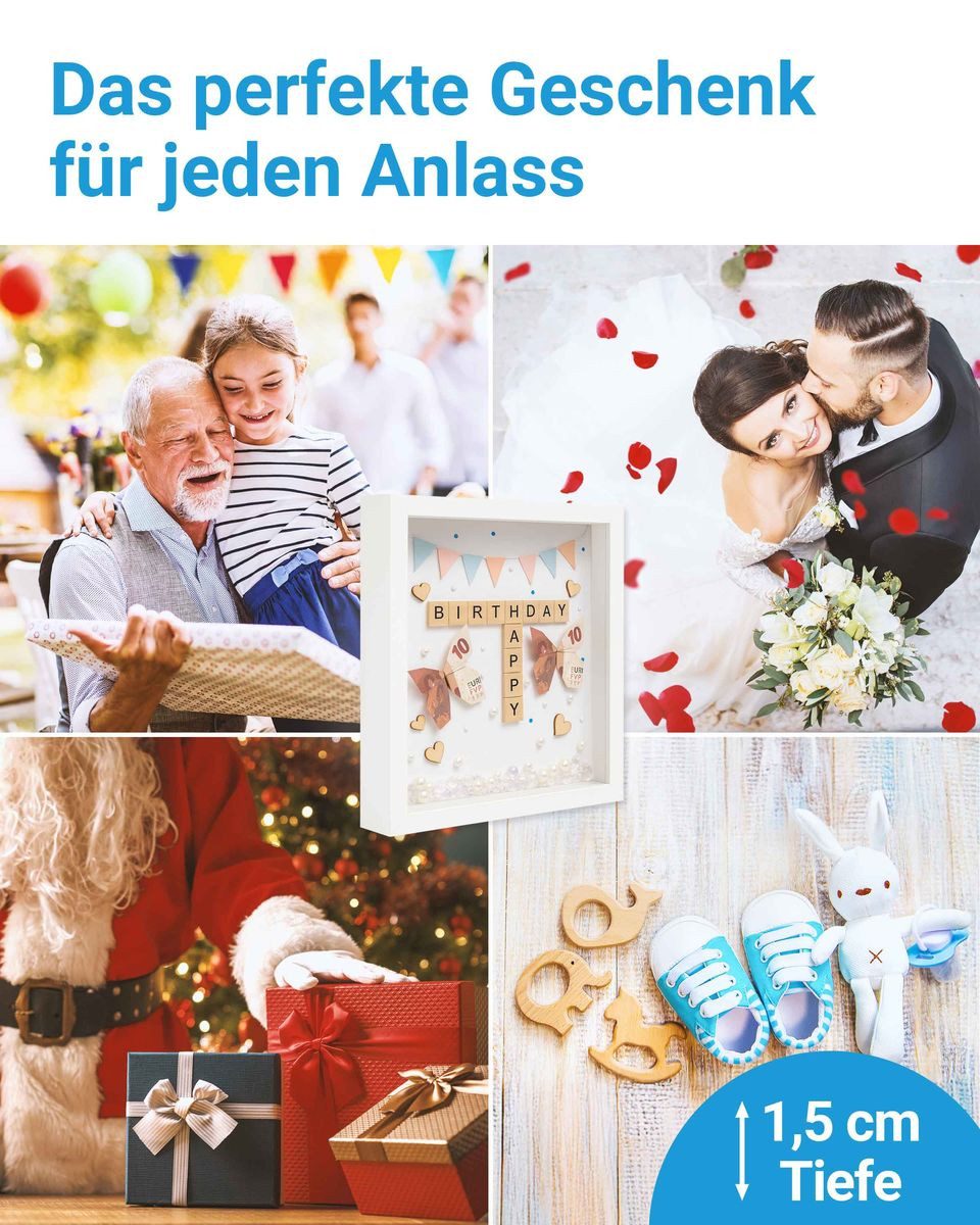 PHOTOLINI Bilderrahmen 2er Set 3D-Rahmen mit Passepartout / für Objekte bis 1,5 cm Tiefe