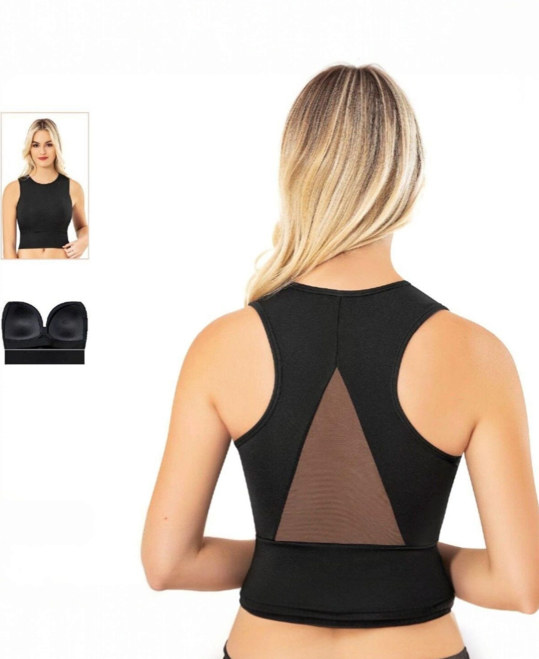 Crop-Top Sportliches Bustier-Top mit Pads & Mesh-Rücken, Scuba-Stoff