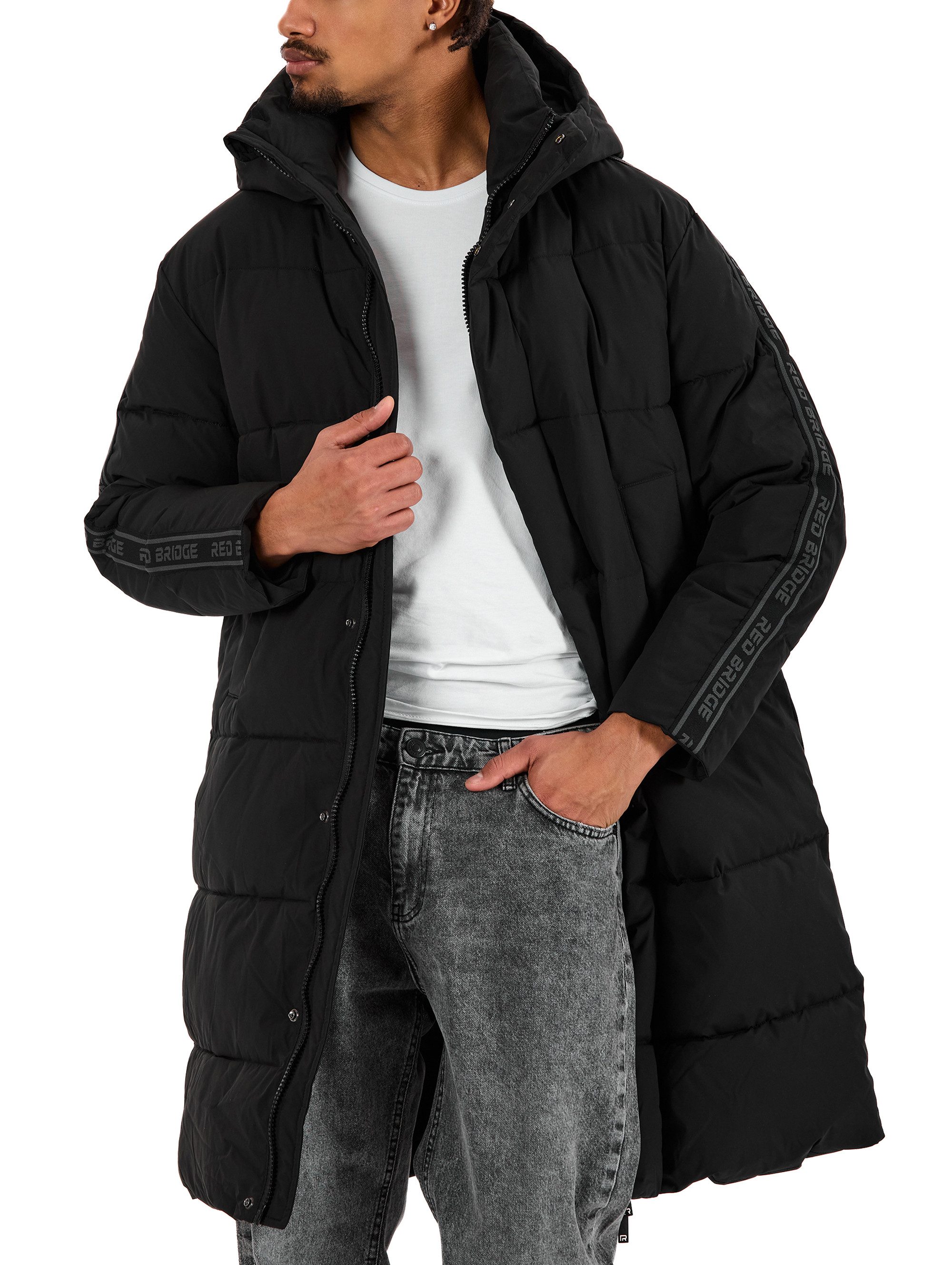 RedBridge Winterjacke mit Kapuze Langer Steppmantel warm leicht Casual Zwei-Wege-Reißverschluss mit Druckknopfleiste – flexibel und winddicht