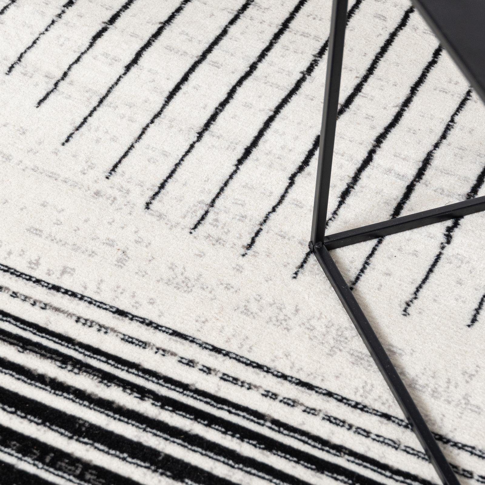 Modern Creme Höhe 150 Mazovia, 7 Geometrisch Teppich Designteppich x Schwarz Geeignet Fußbodenheizung, mm, Pflegeleich, Weich, - cm, Kurzflor 80 für