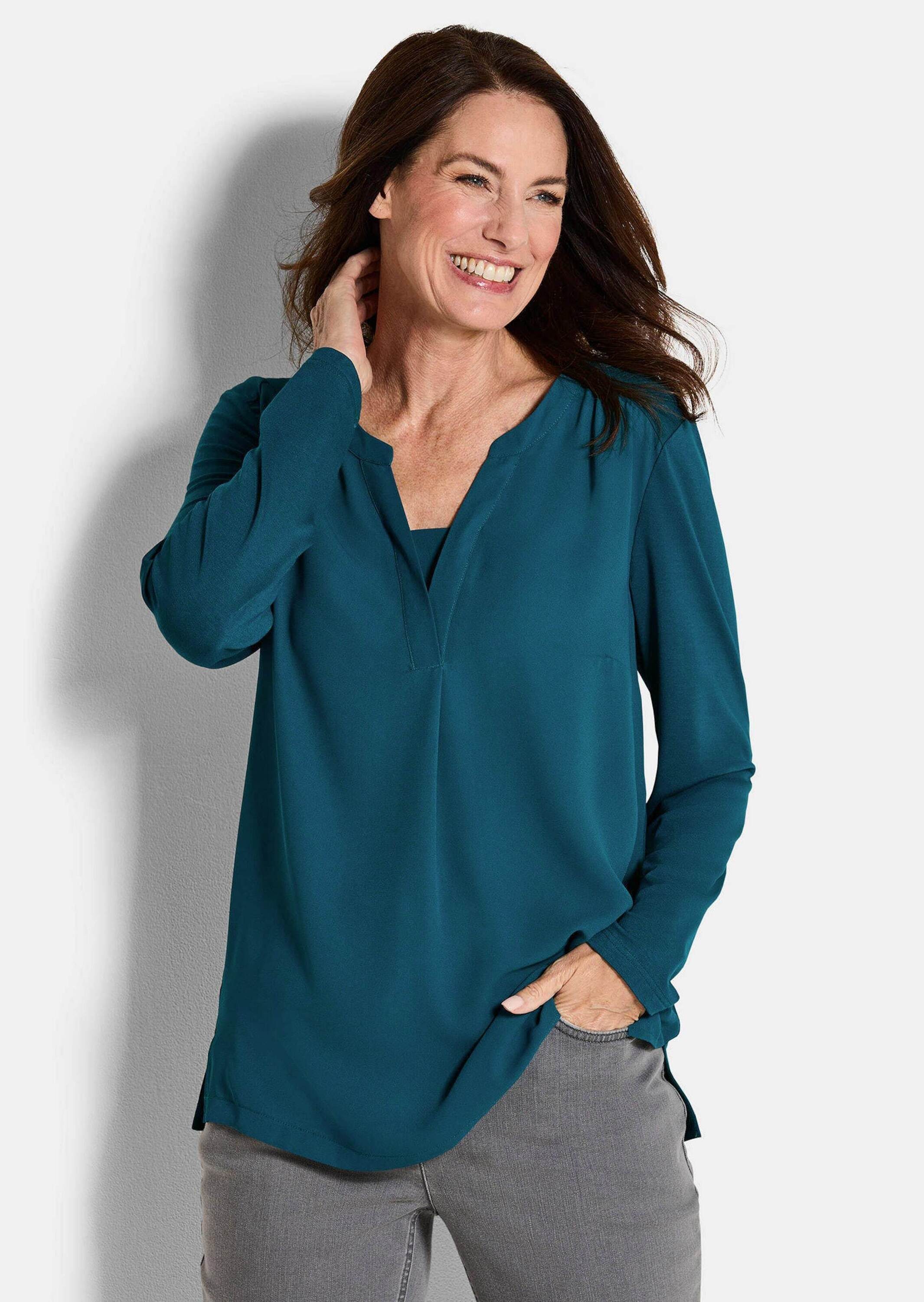 GOLDNER Shirtbluse Elegantes Chiffonshirt mit Jersey-Details Langarmshirt m günstig online kaufen