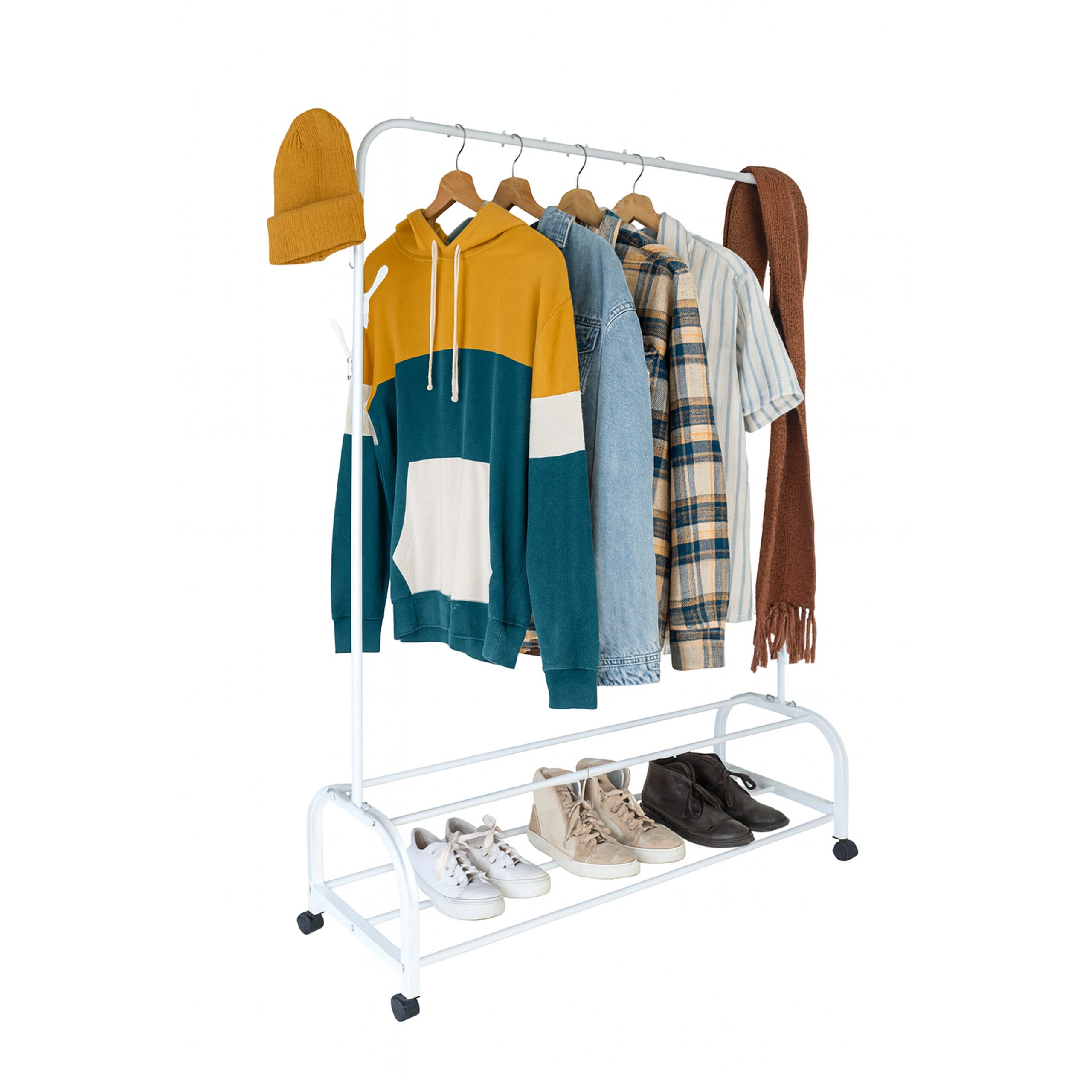relaxdays Kleiderständer rollbar mit 2 Ablage, weiß