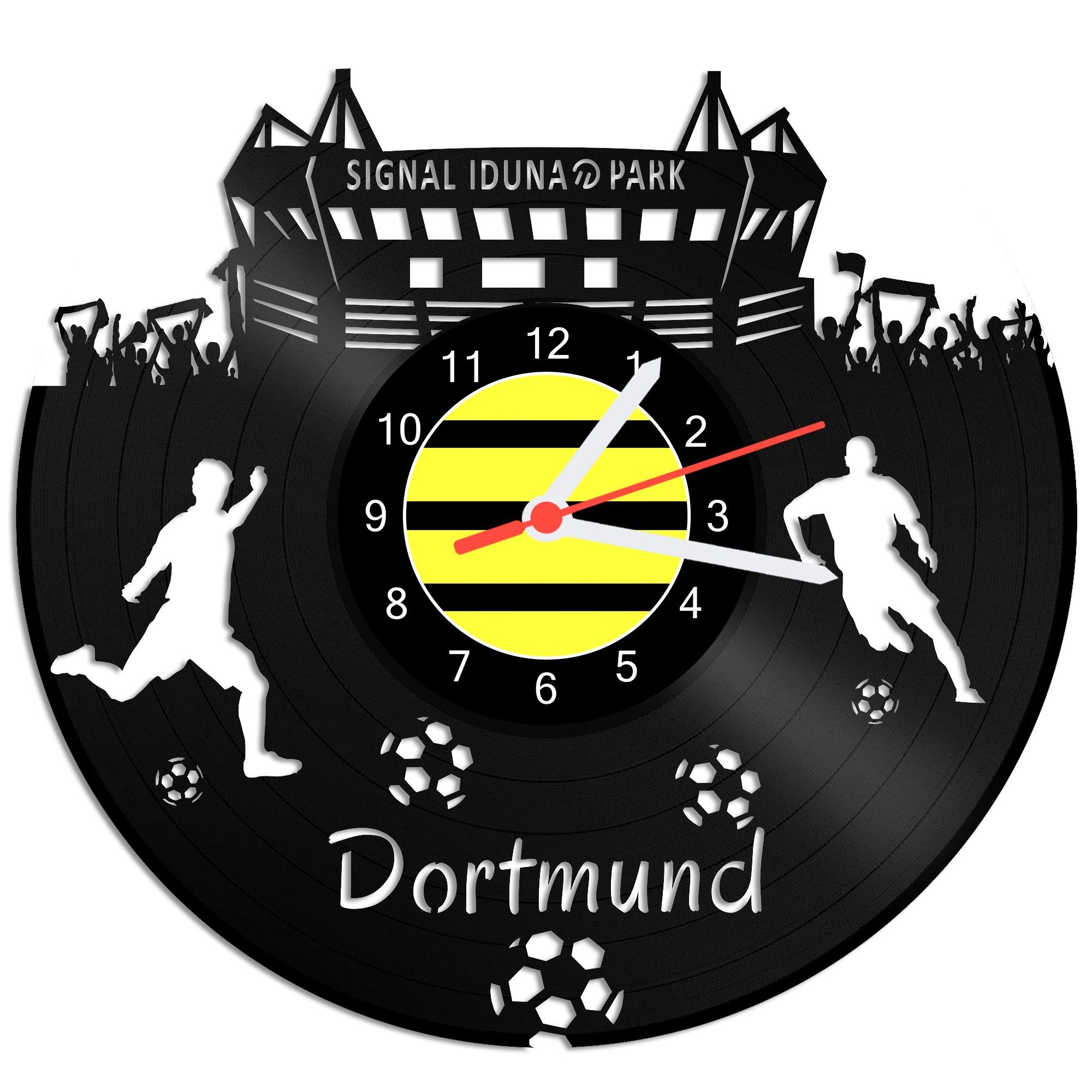 GRAVURZEILE Wanduhr Schallplattenuhr Dortmund - 100% Vereinsliebe - Fußball -