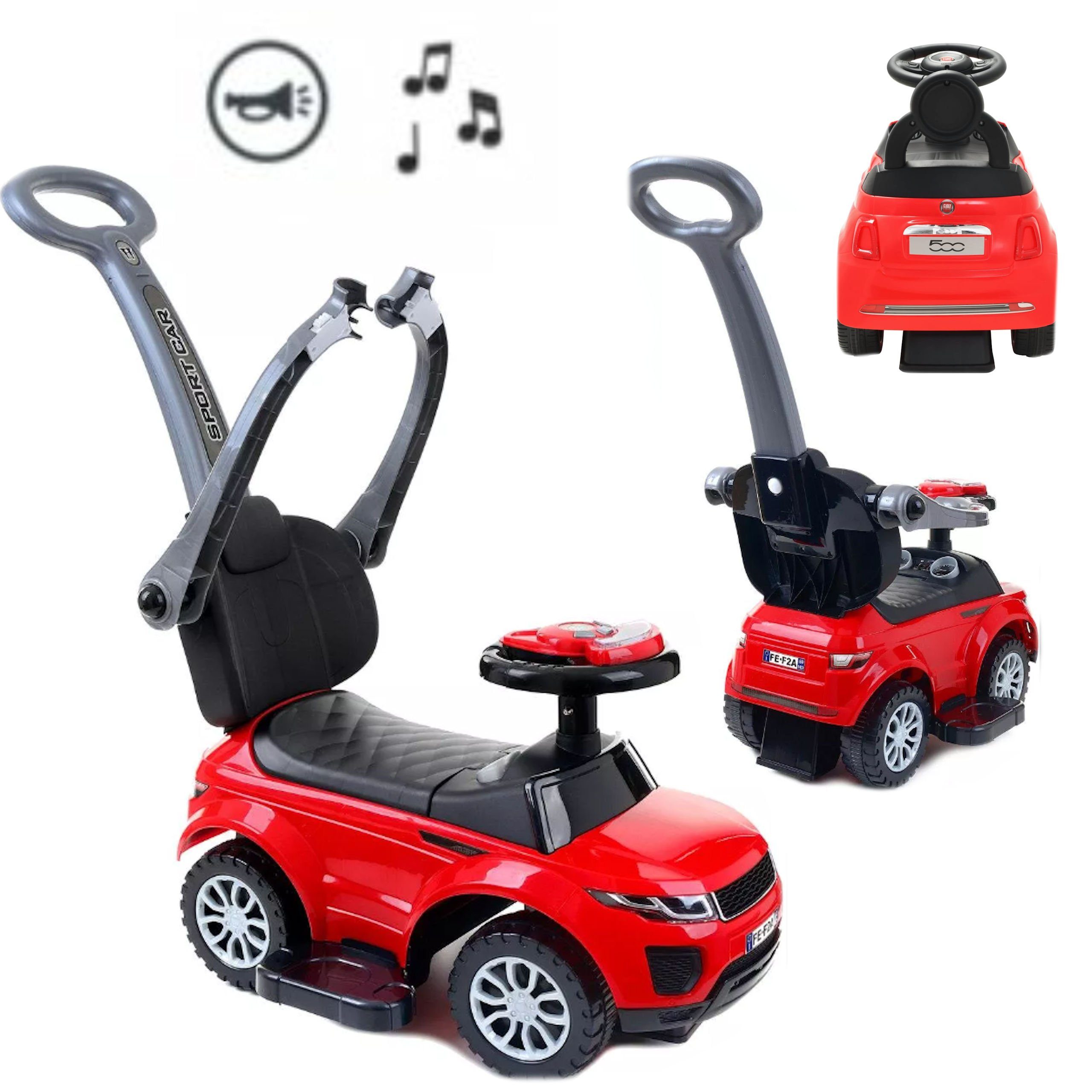 COIL Машинки Bobby-Car и каталкиauto Babyrutscher, Kinderauto, Schiebeauto, 3in1, mit Druckgriff, interaktives Lenkrad, Musik- und Hupenknöpfe, ab 12 Monaten