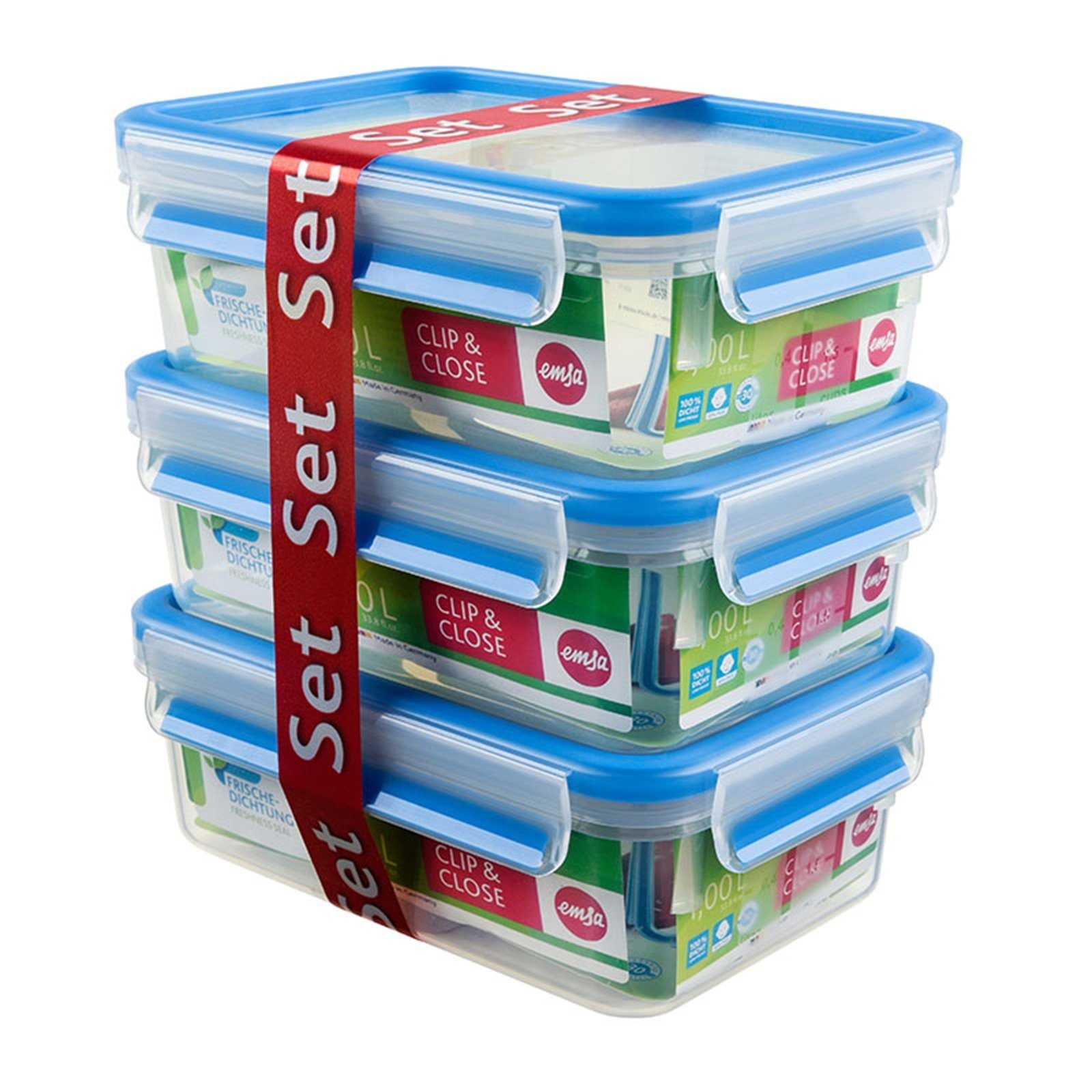 Emsa Frischhaltedose Dosen-Set 3 tlg. 3D Clean 1-tlg), Kunststoff, Clip Perfect Close, Frischhaltedose Lebensmitteldose (Set