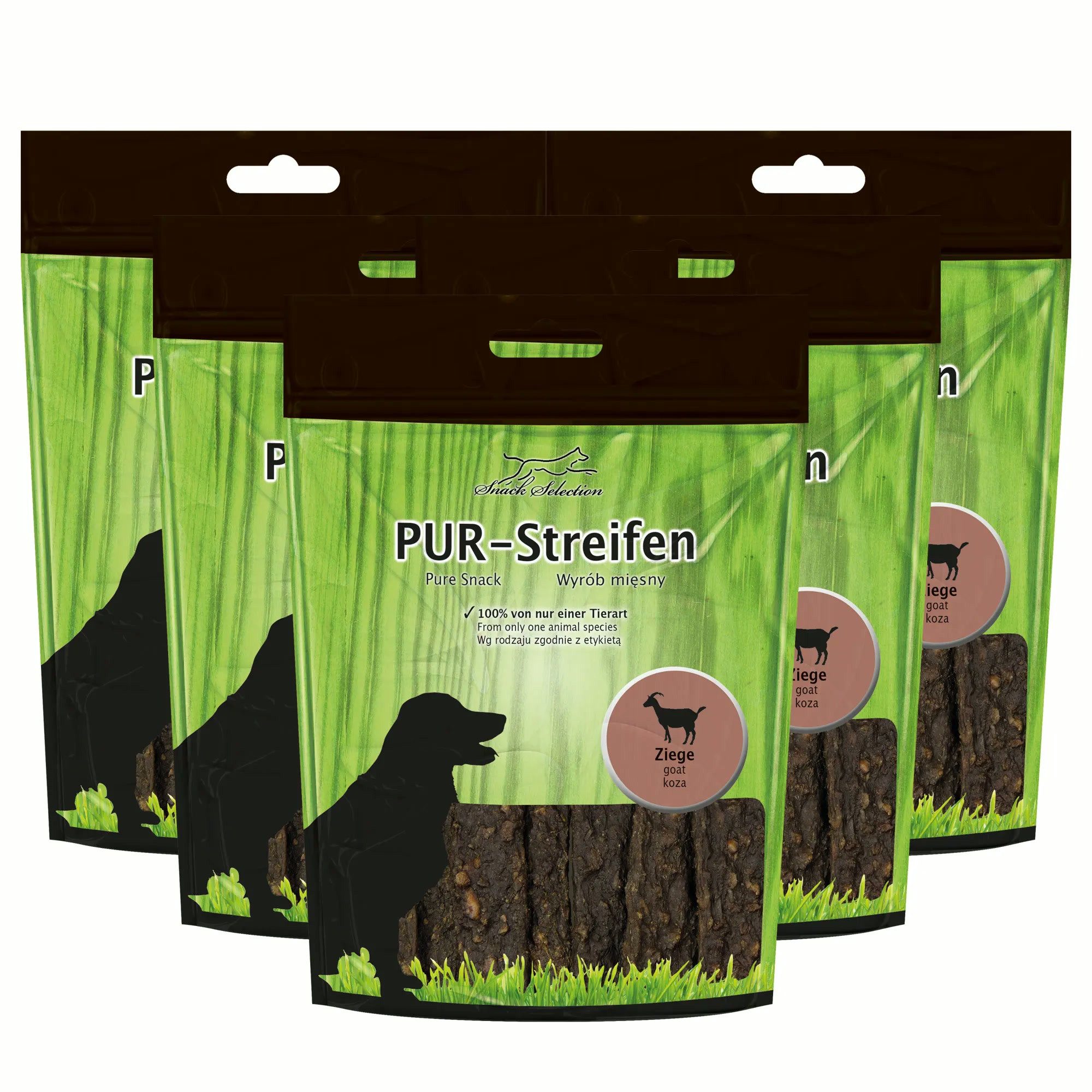 Greenhound PUR Fleischstreifen - Kaustreifen Ziege - ohne Gluten ohne Getreide Ziege, BARF für: Katzen, Hunde, Weich und leicht teilbar – ideal auch für kleine Rassen