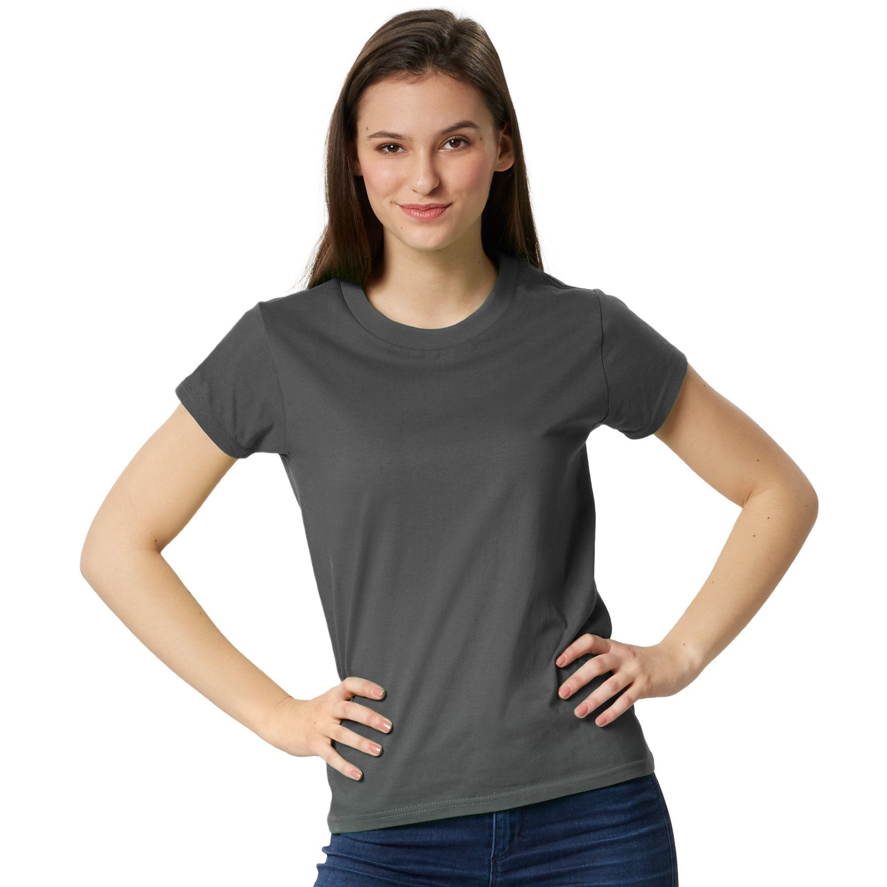 dressforfun T-Shirt Kurzarmtop, Für viele Outfits & Auftritte, Rundhals mit (Freizeitoberteil, Konfektionsgröße L in grau) Einfarbiges T-Shirt für Frauen, Fester Stoff, hoher Tragekomfort