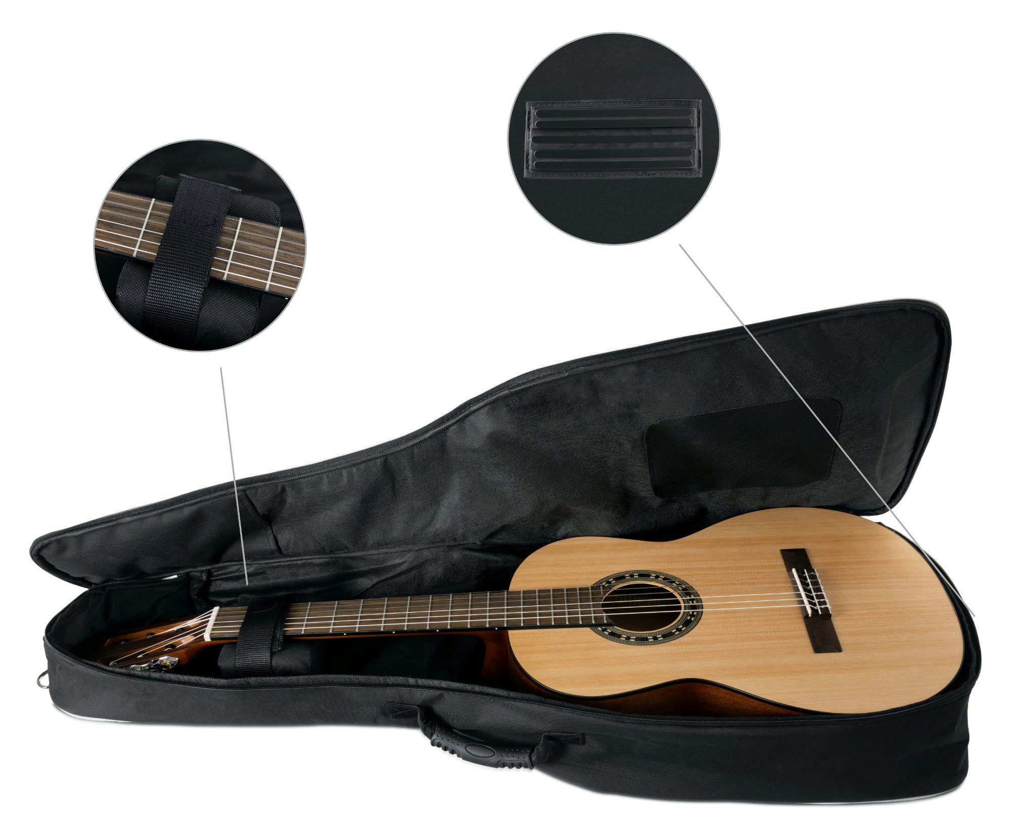 Ergonomisch Rocktile 2 (Gigbag Komfort-Griff Schwarz 3/4 weicher Fronttaschen Klassik-Gitarrentasche 7/8-Größe Polsterung, für und Gitarrentasche geformter Noten/Zubehör), inkl. mit