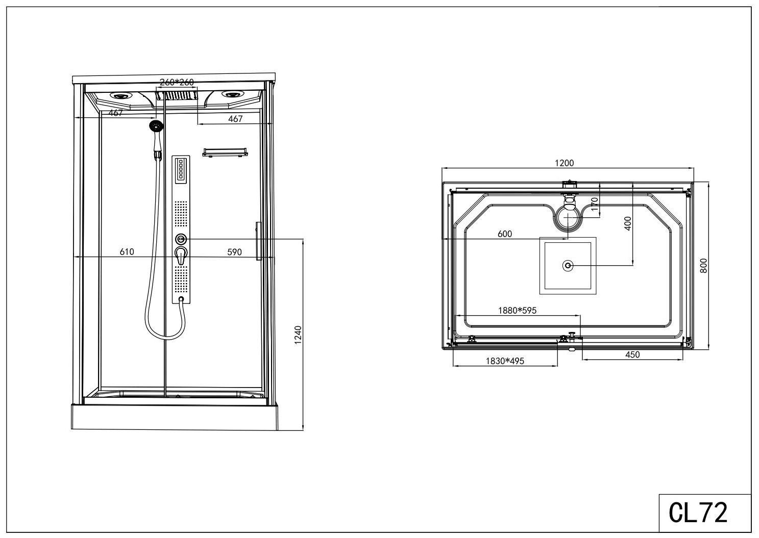 Sanotechnik Trend 3 complete shower unit, WxD: 120x80 cm, safety glass, 1-piece, with lighting