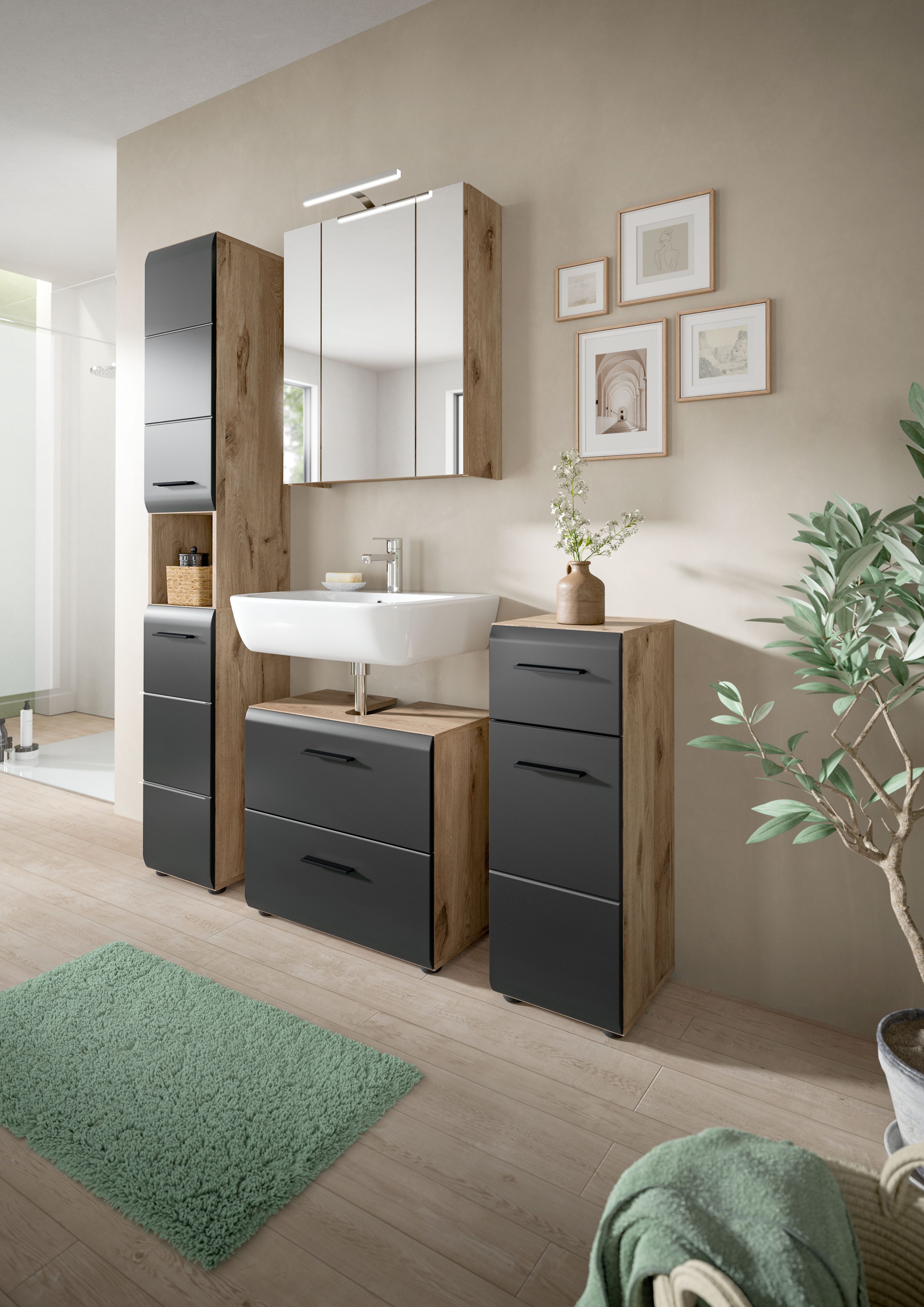 welltime Spiegelschrank FLORENZ, inkl. Beleuchtung, Breite 60 cm, 3 Spiegeltüren (TOPSELLER) in verschiedenen Farben erhältlich, Badmöbel, Badschrank, Schrank,  – Bild 5 von 5
