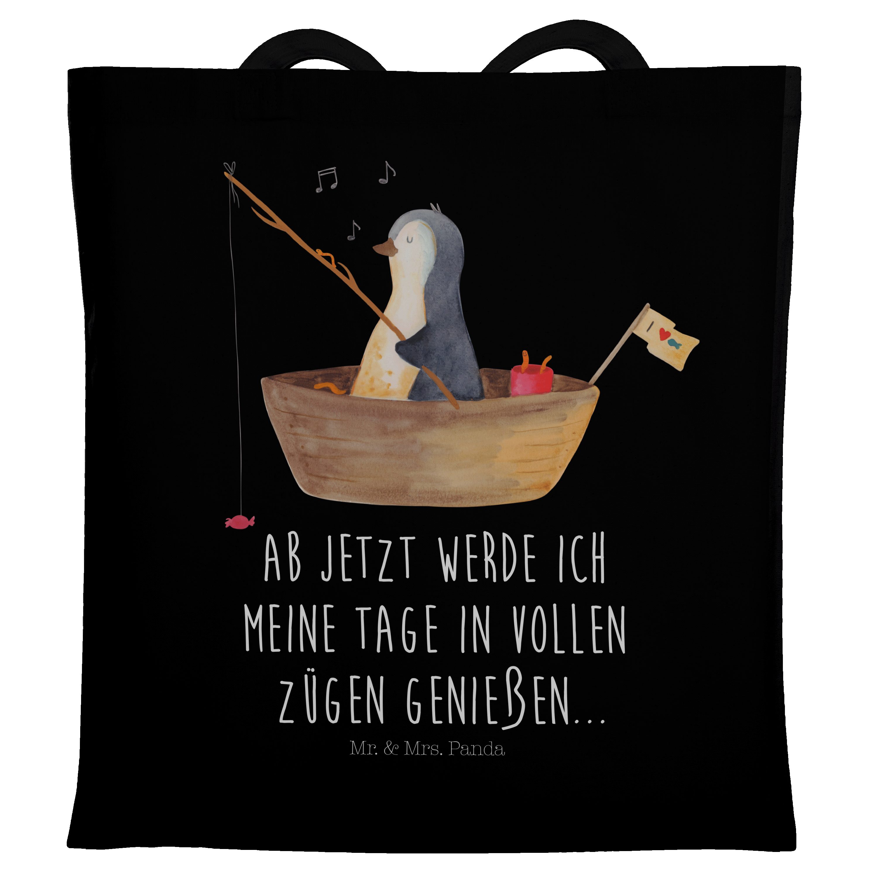 Mr. & Mrs. Panda Tragetasche Pinguin Angelboot - Schwarz - Geschenk, Jutebeutel, Einkaufstasche, N (1-tlg)