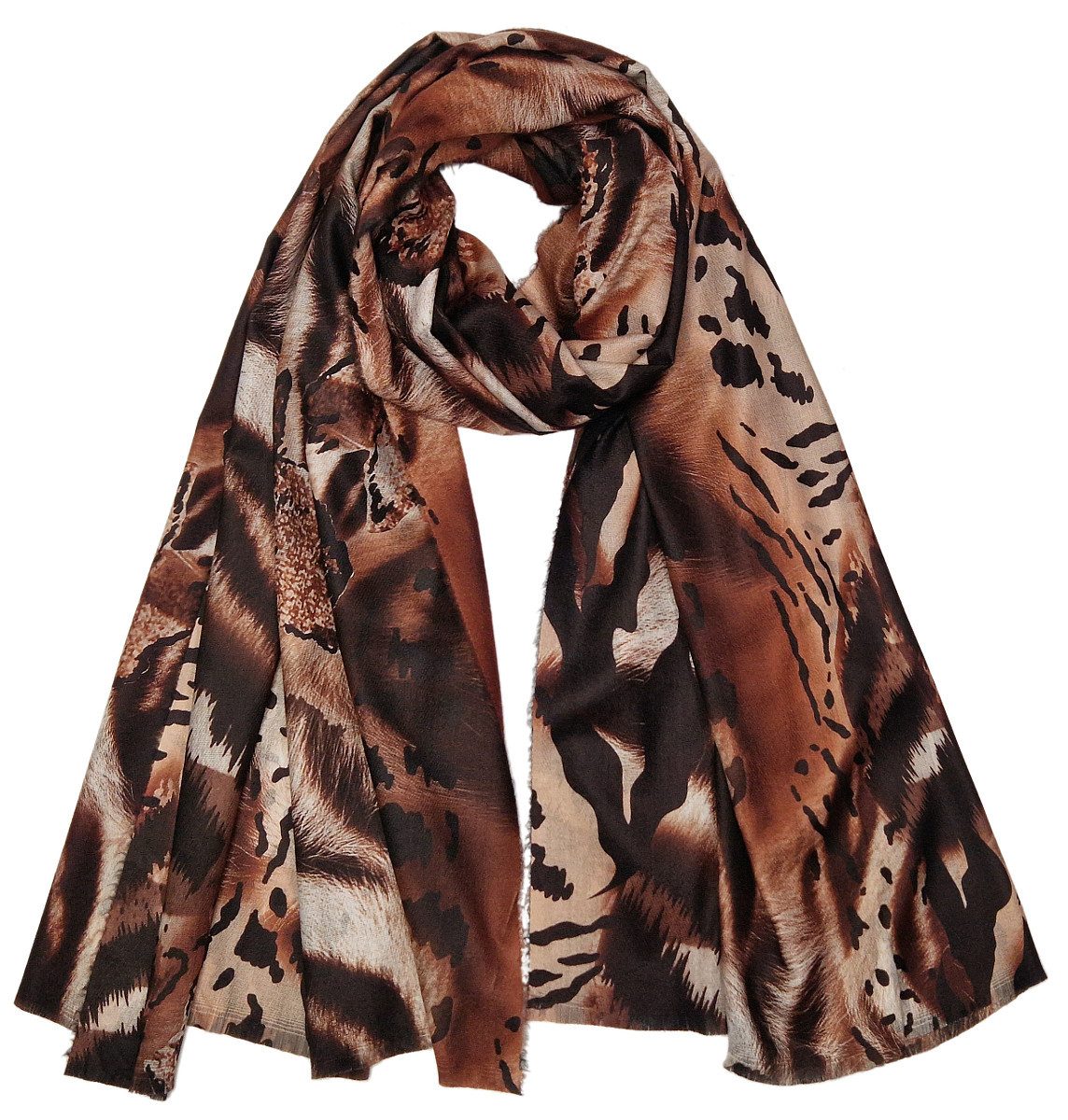 XXL-Schal Maxi-Schal für Damen in Animal-Print Winterschal mit Fransen