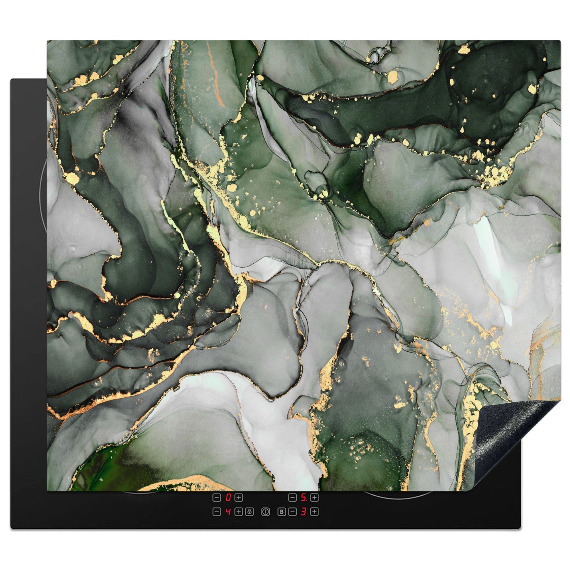 MuchoWow Herd-Abdeckplatte Luxus - Marmor - Grün, Vinyl, (1 tlg), Cerankochfeld Abdeckung, Herd Abdeckplatten Vinyl, 58x51 cm