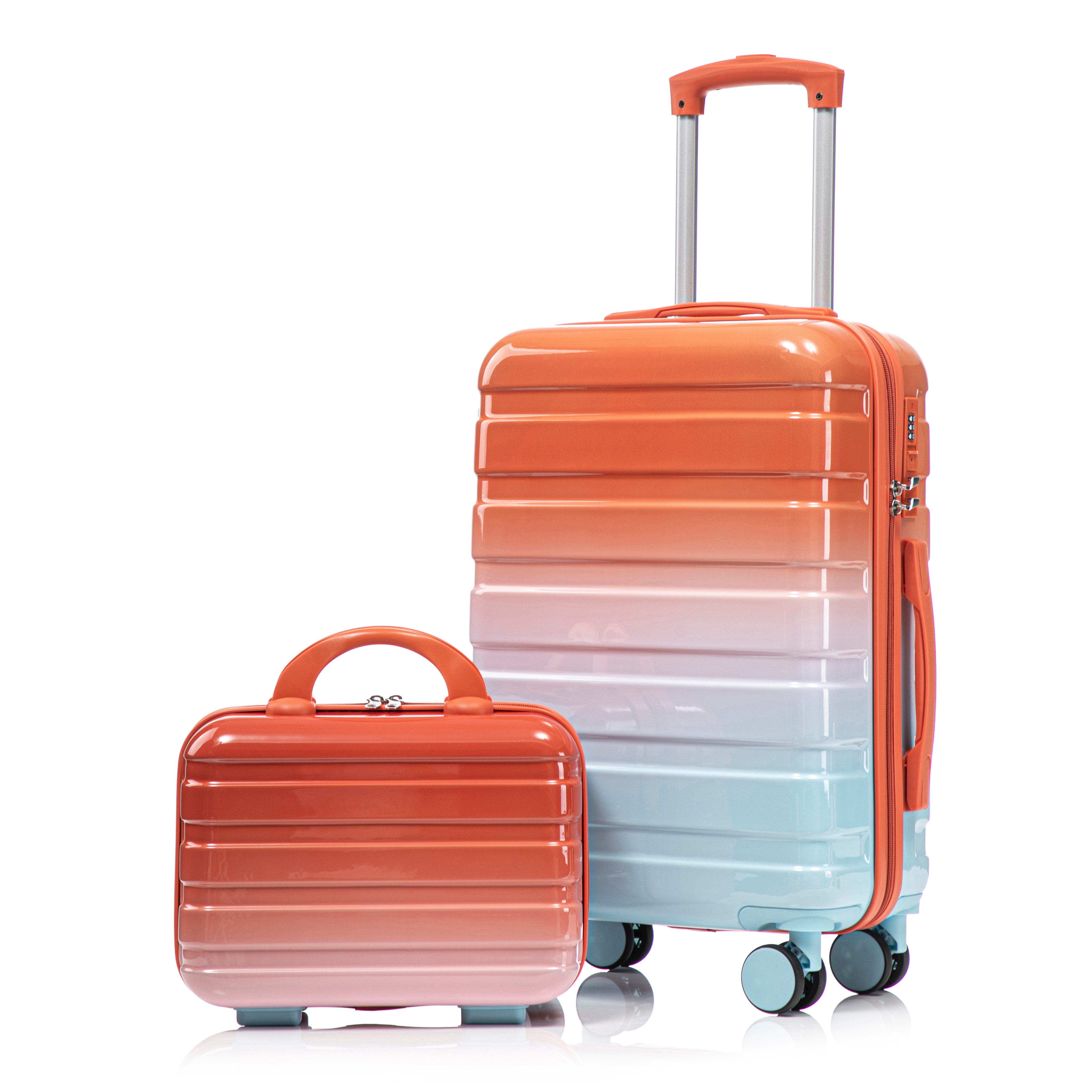 Rolipo Trolleyset PC-Spinner-Kofferset mit 360° Doppel-Spinnerräder, Zahlenschloss, 4 Rollen, (2 tlg), 20 Zoll + 14" Kosmetiktasche