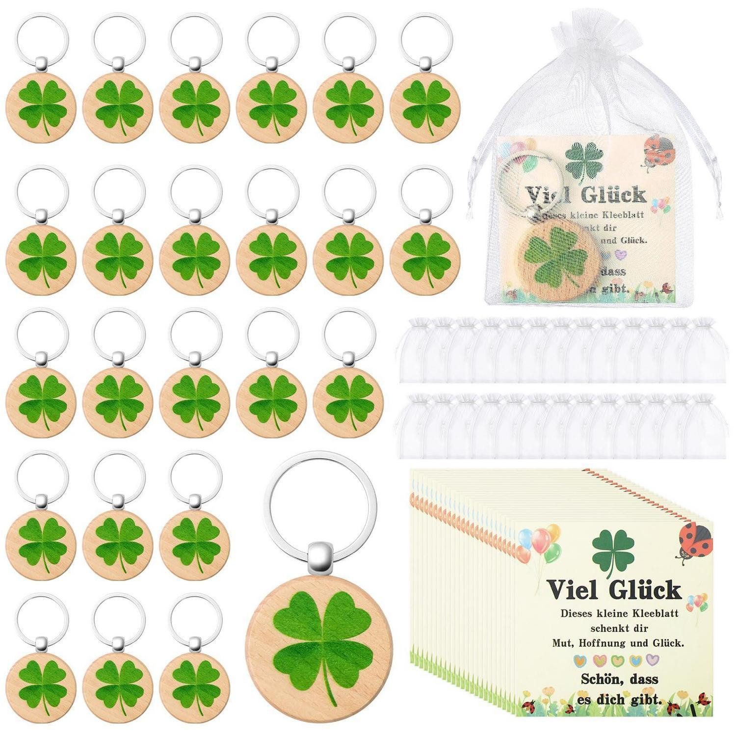 LuxusKollektion Schlüsselanhänger Set Glück-Geschenkset 24x Kleeblatt Schlüsselanhänger Holz