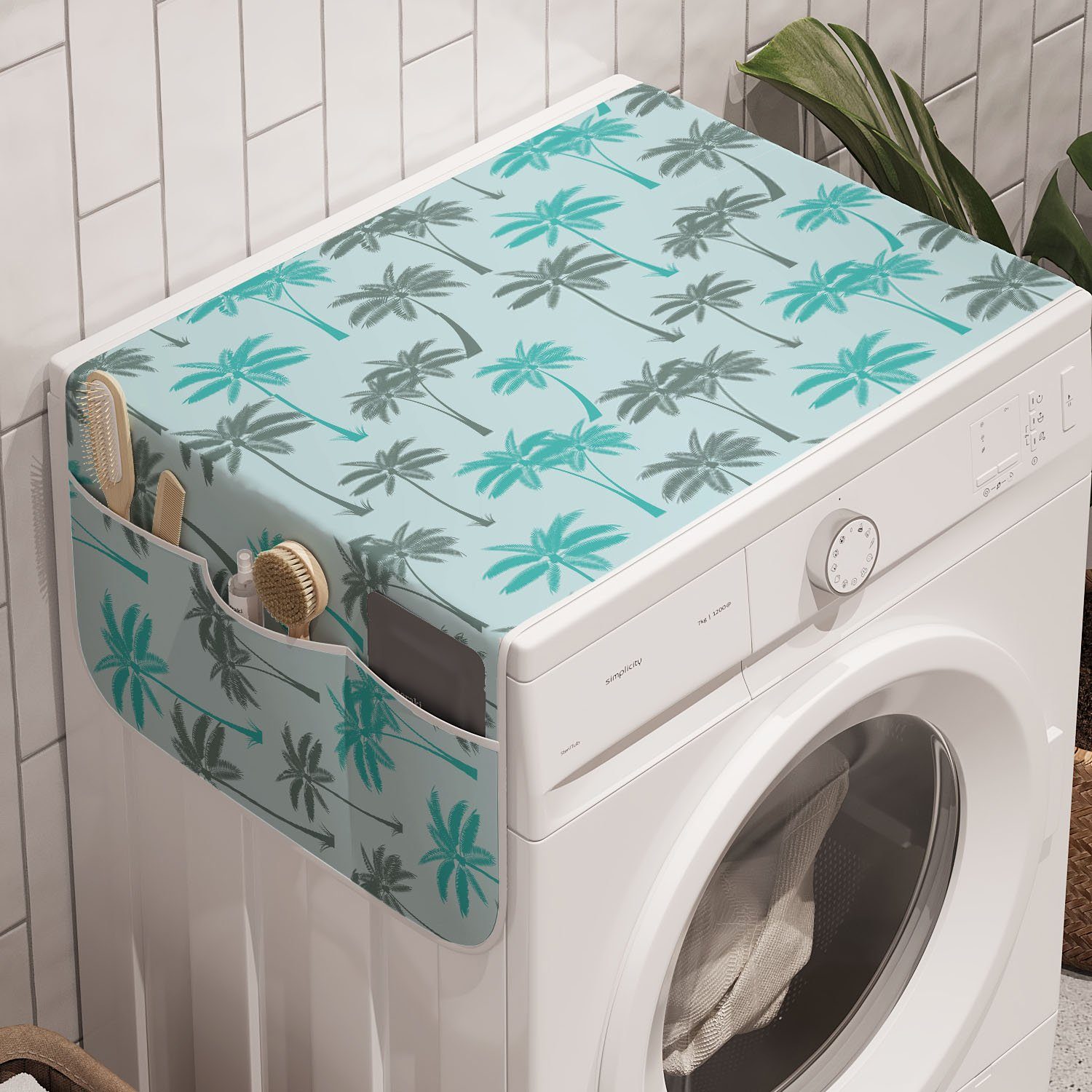 Abakuhaus Badorganizer Anti-Rutsch-Stoffabdeckung für Waschmaschine und Trockner, Blätter Exotische Palmen-Motiv