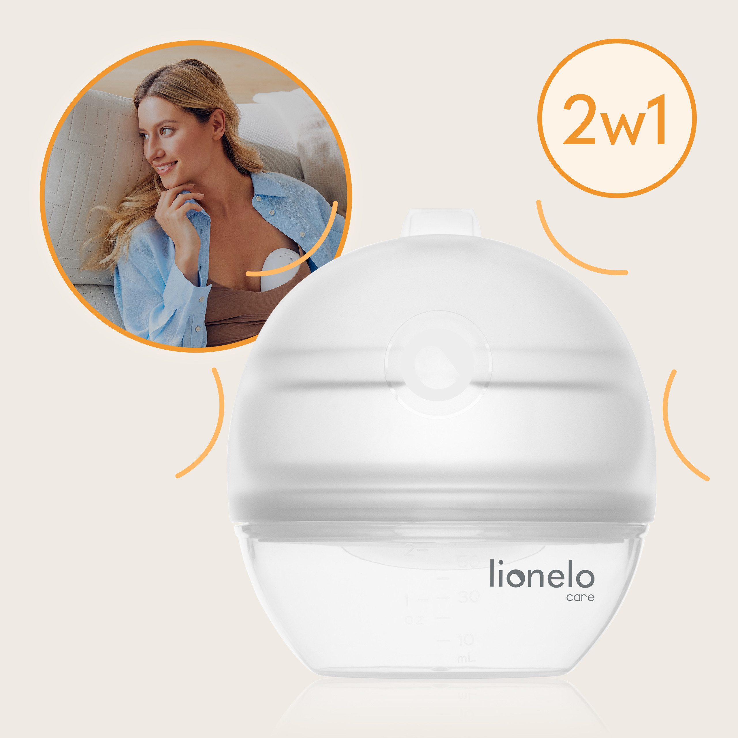 lionelo Milchbehälter MILKY 2IN1, Milchsammler & Handpumpe/60 ml/anatomisches Design