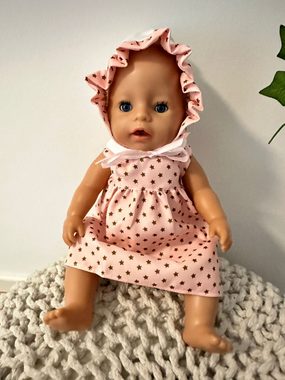 Baby Rose Puppenkleidung Puppenbekleidung Set 43 cm Baby Kleid mit Mütze rosa Punkte (3er Set, 3-tlg., 3 Teile), puppenbekleidung 43 cm rosa für Baby Born Puppe und andere Puppen