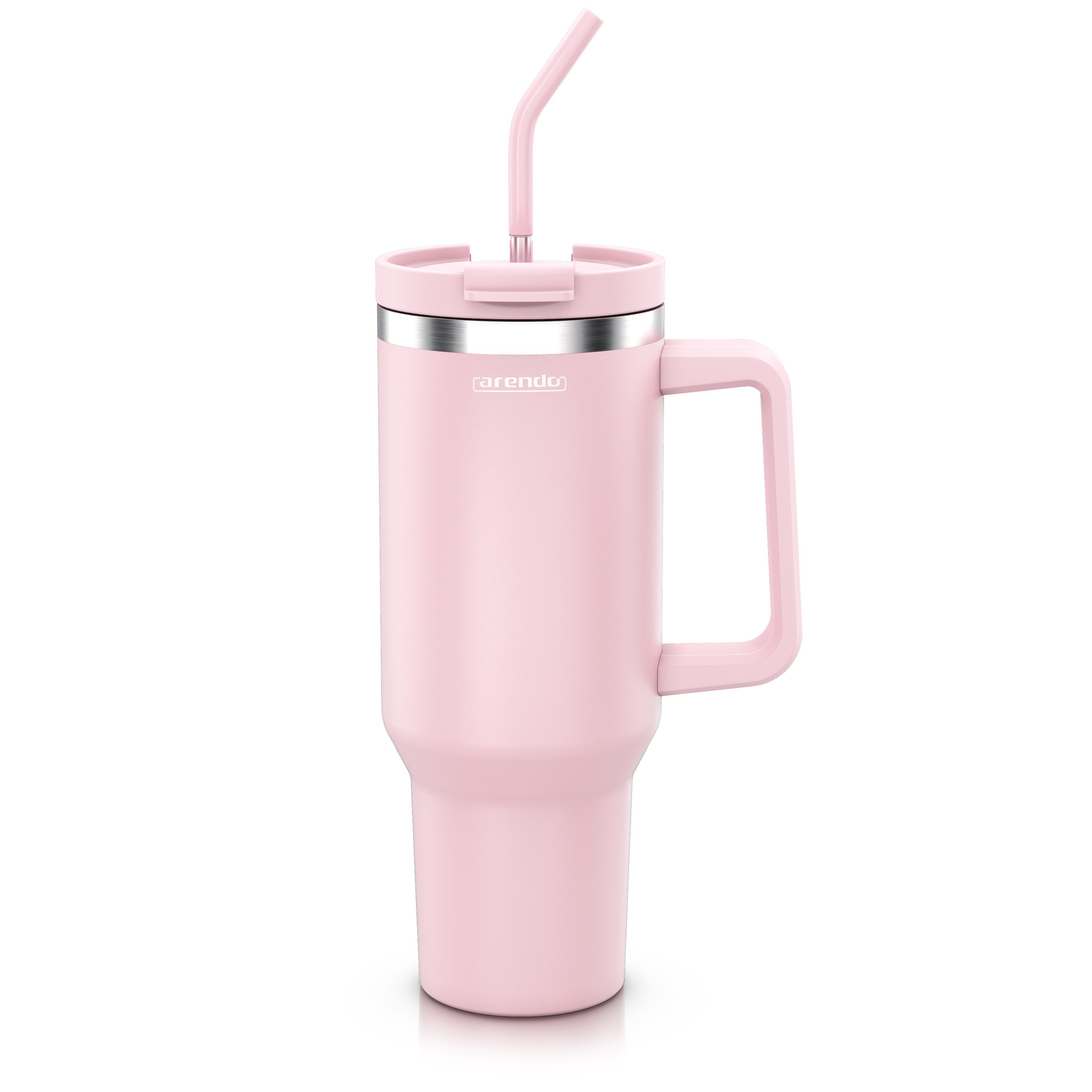 Arendo Thermobecher Tumbler 1200 ml, Becher mit Deckel, Henkel und Strohhalm, Thermal Mug, 4-tlg., Edelstahl, doppelwandig, Vakuumgehäuse aus Edelstahl, luftdichter Verschluss