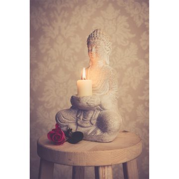 Kamelio Buddhafigur Steinbuddha 30cm sitzend mit Teelichthalter Buddha Figur