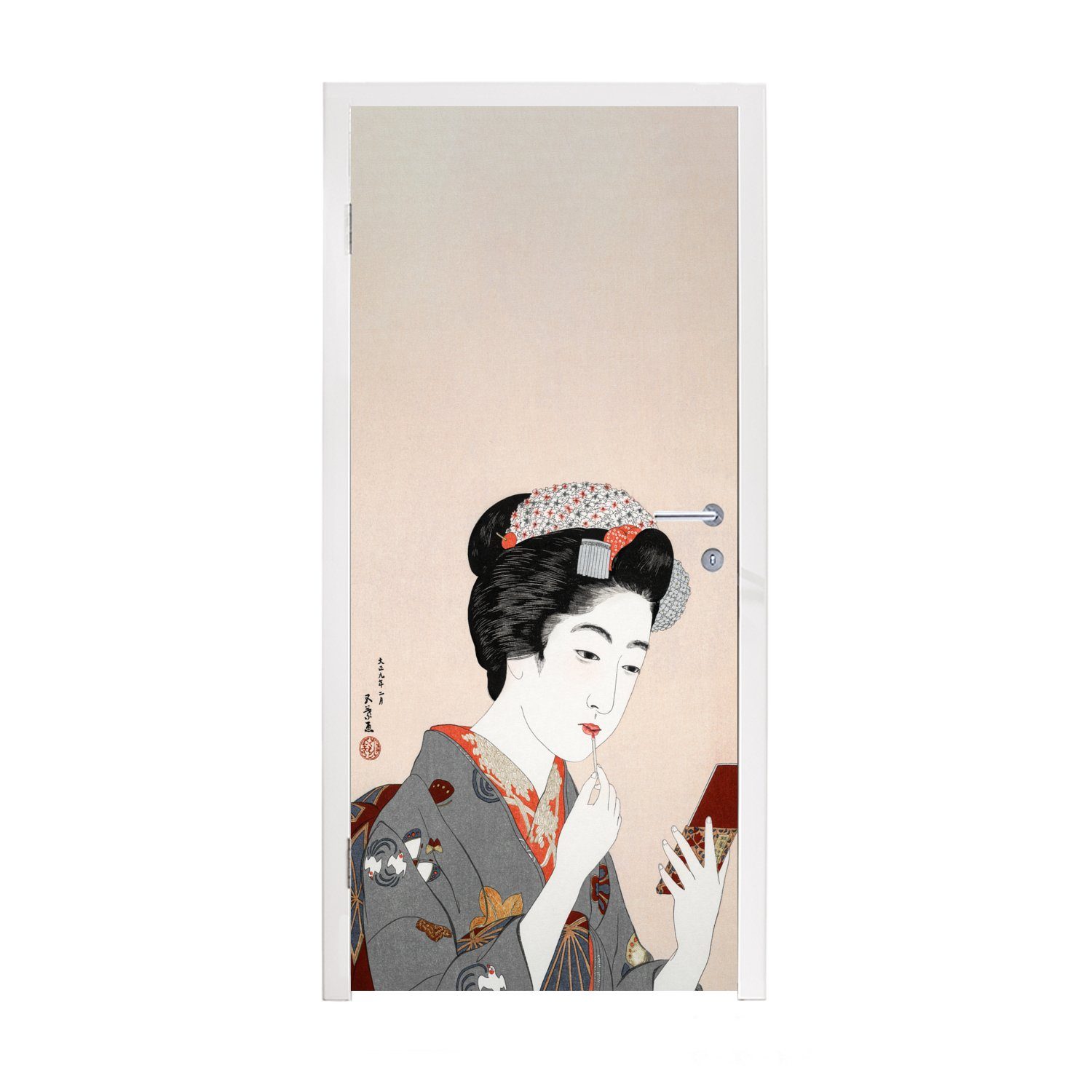 MuchoWow Türtapete Japanisch St), bedruckt, Tür, Matt, (1 cm Fototapete für Make-up 75x205 - - - Frau Altmodisch, Türaufkleber