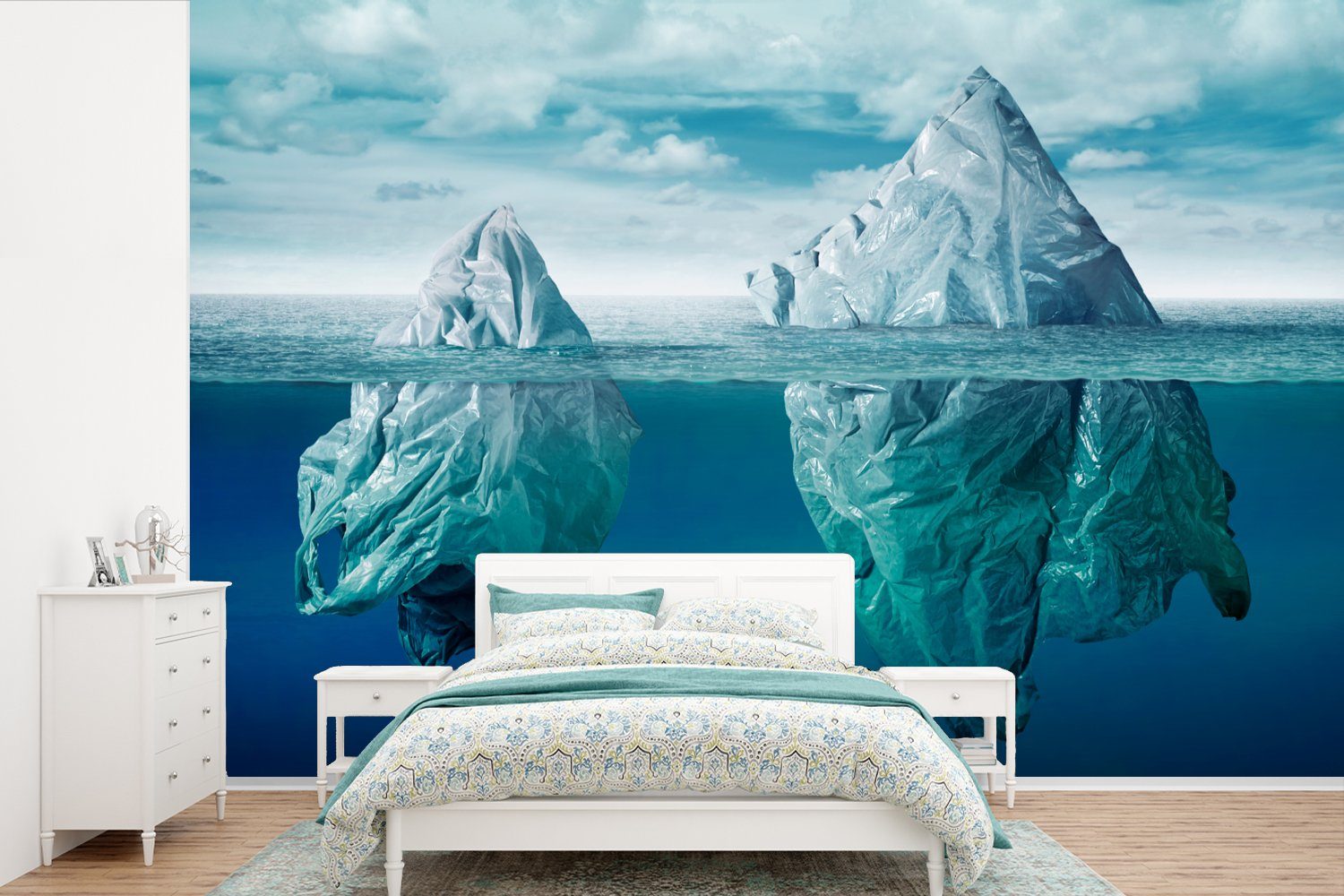 MuchoWow Fototapete Meer - Eisberg - Plastiktüten, Matt, bedruckt, (6 St), Wallpaper für Wohnzimmer, Schlafzimmer, Kinderzimmer, Vinyl Tapete