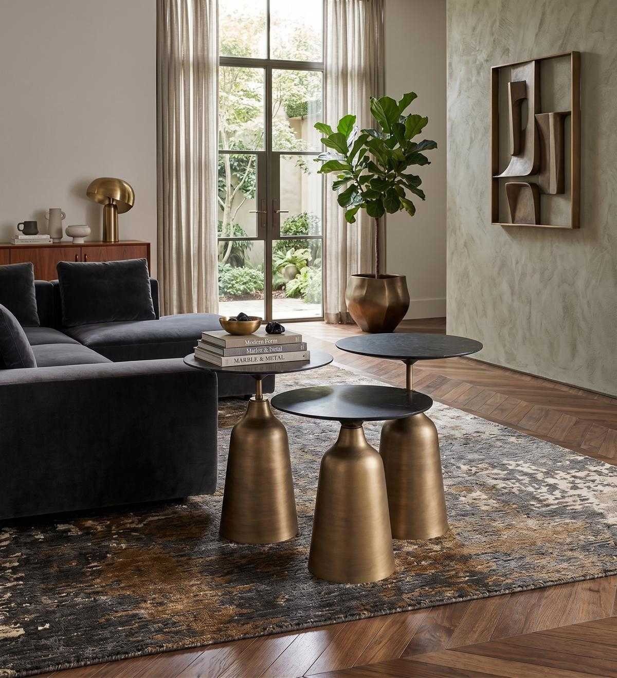 JVmoebel Couchtisch Couchtisch Set Schwarz Marmor Gold Beistelltisch Modern Design Neu, Made in Europa