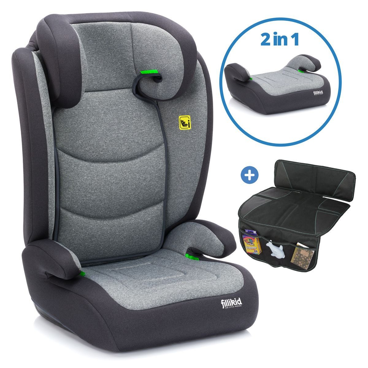 Fillikid Autokindersitz Lea i-Size R129 - Grau, ab: 3 Jahren, bis: 12 Jahren, Kinder Autositz von 100 cm - 150 cm nur 4 kg inkl. Polsterschutz
