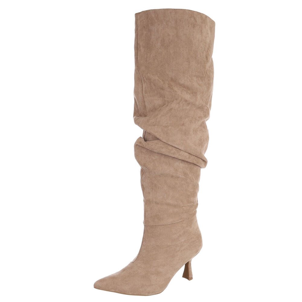 Ital-Design Damen Overknee-Stiefel mit Absatz und Gerafftem Schaft Overkneestiefel (92157705) Pfennig-/Stilettoabsatz Stiefel in Hellbraun