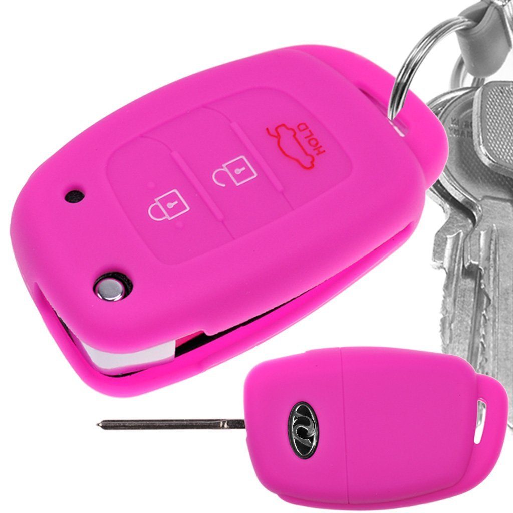 mt-key Schlüsseltasche Autoschlüssel Softcase Silikon Schutzhülle Pink, für Hyundai i10 i20 Elantra i40 Sonata ix25 ix35 Tucson 3 Tasten
