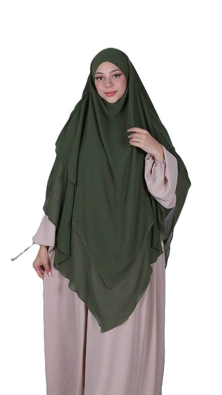 Aymasal Kopftuch Dreilagiger Khimar Chiffon Khumur Hijab Kopftuch Bedeckung locker, (Einzelstück, Einzelner Artikel), Dreilagiger Khimar aus Chiffon locker fallender Hijab für Alltag StilD