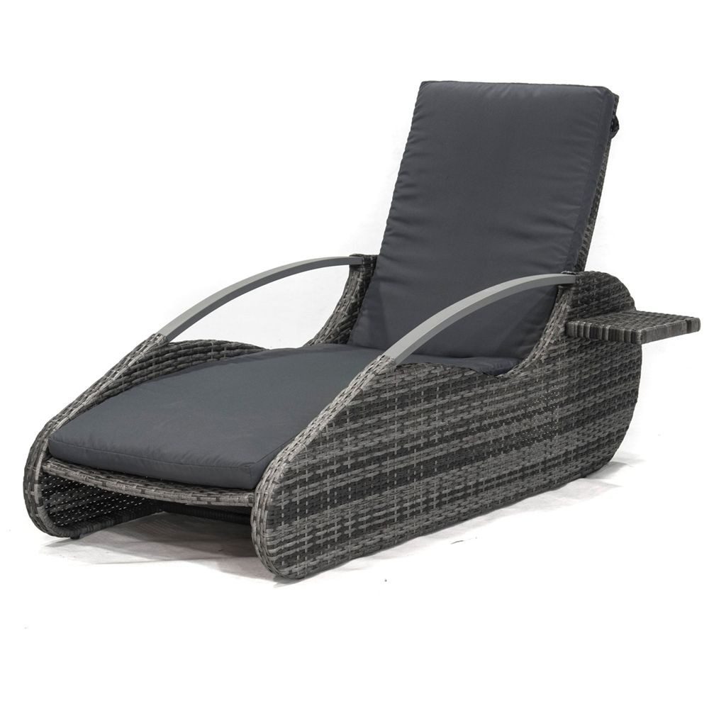 Lomadox Gartenliege HGA-120, Lounger Sonnenliege mit Ablage, Polyrattan dunkelgrau, inkl. Polster