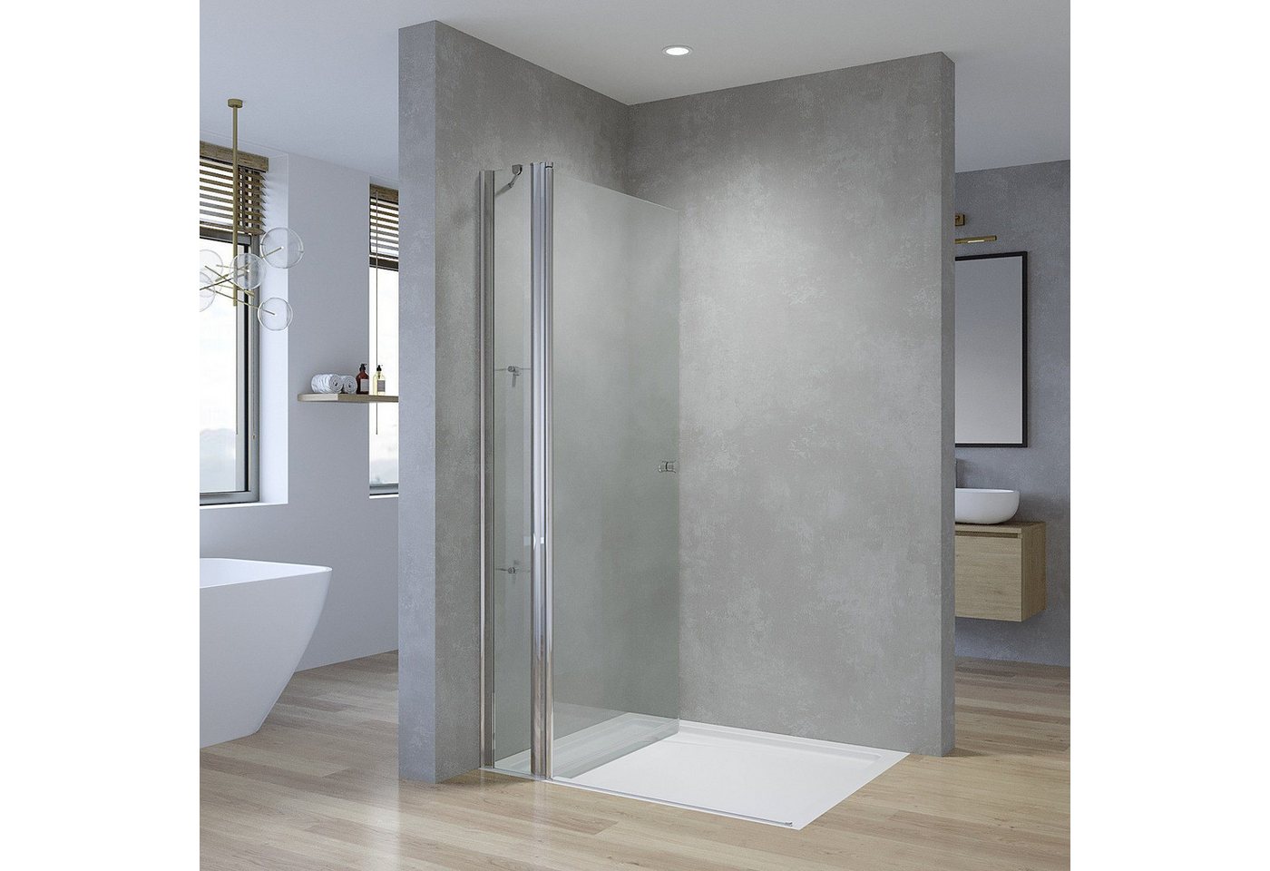 Thumbnail - AQUALAVOS Walk-in-Dusche Duschwand für Walk in Dusche Duschkabine Glas Drehtür Duschtrennwand, 5 mm Einscheiben-Sicherhe...