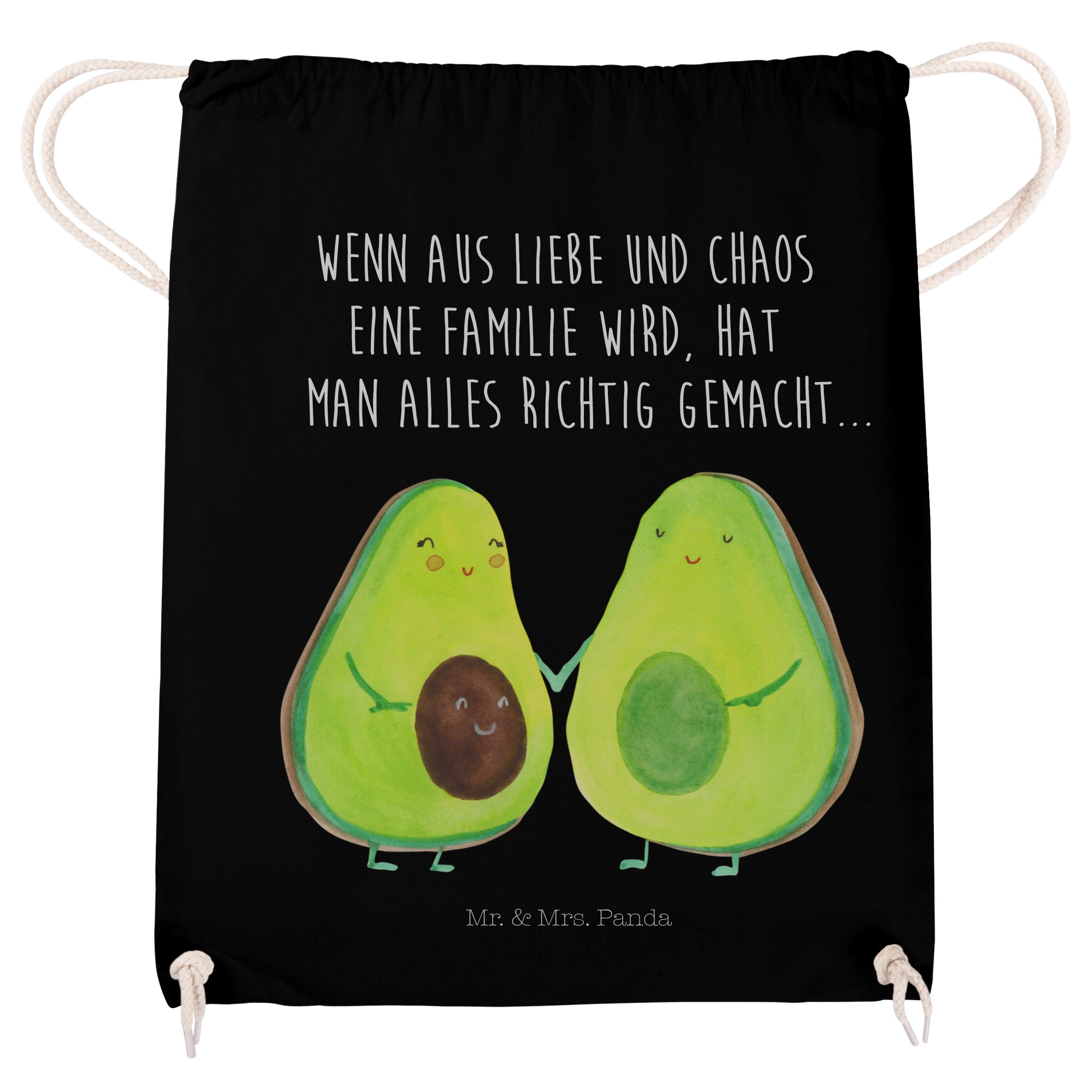 Schwarz Sporttasche & Pärchen Mr. Avocado - - Geschenk, Frucht, Turnbeutel, Mrs. (1-tlg) Panda Familie, Ve