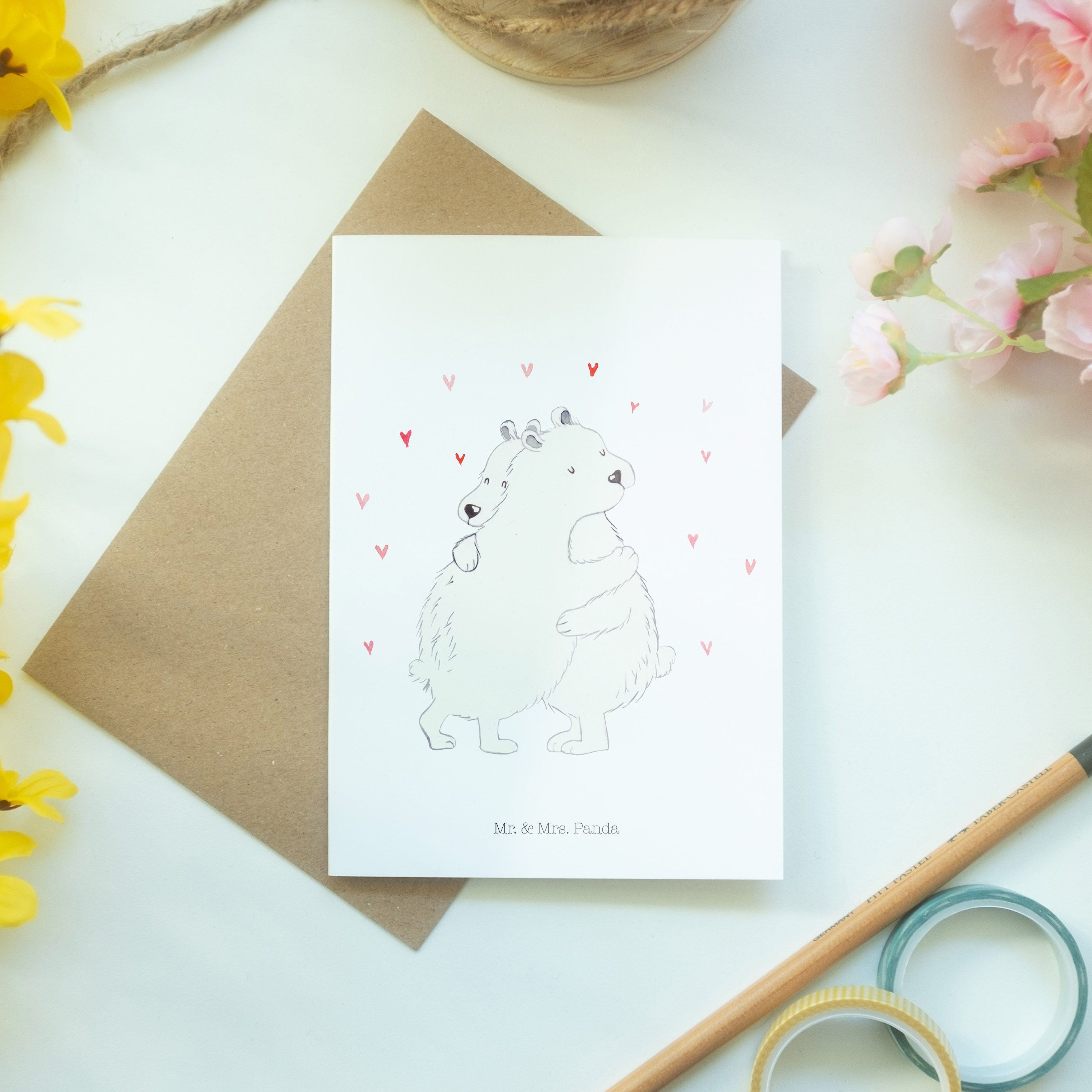 Mr. & Mrs. Panda Grußkarte Hochzeitskarte, Umarmen Weiß - Eisbär Geschenk, Laune Gute - Tiere