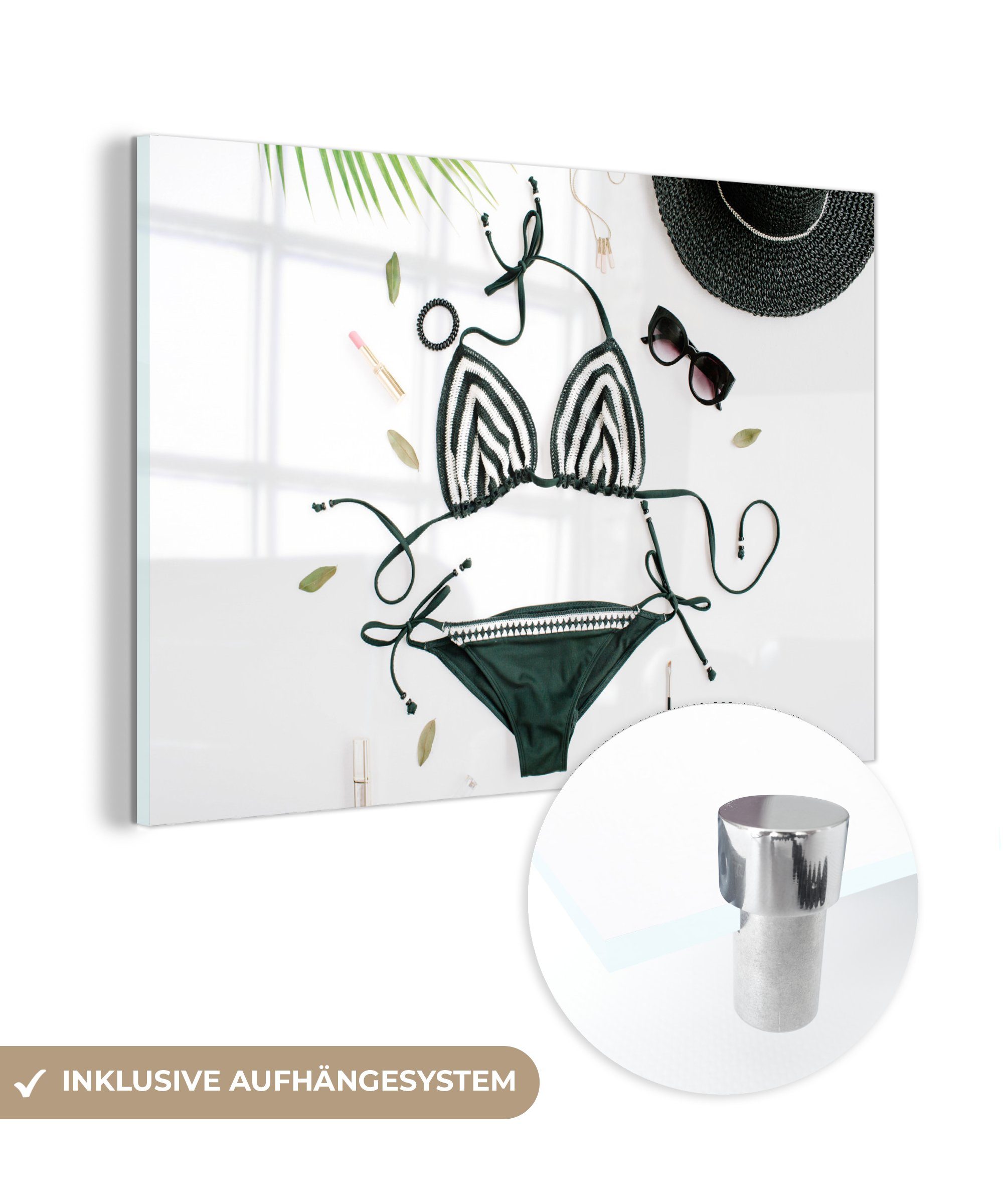 MuchoWow Acrylglasbild Bikini - Schwarz - Hut, (1 St), Acrylglasbilder Wohnzimmer & Schlafzimmer