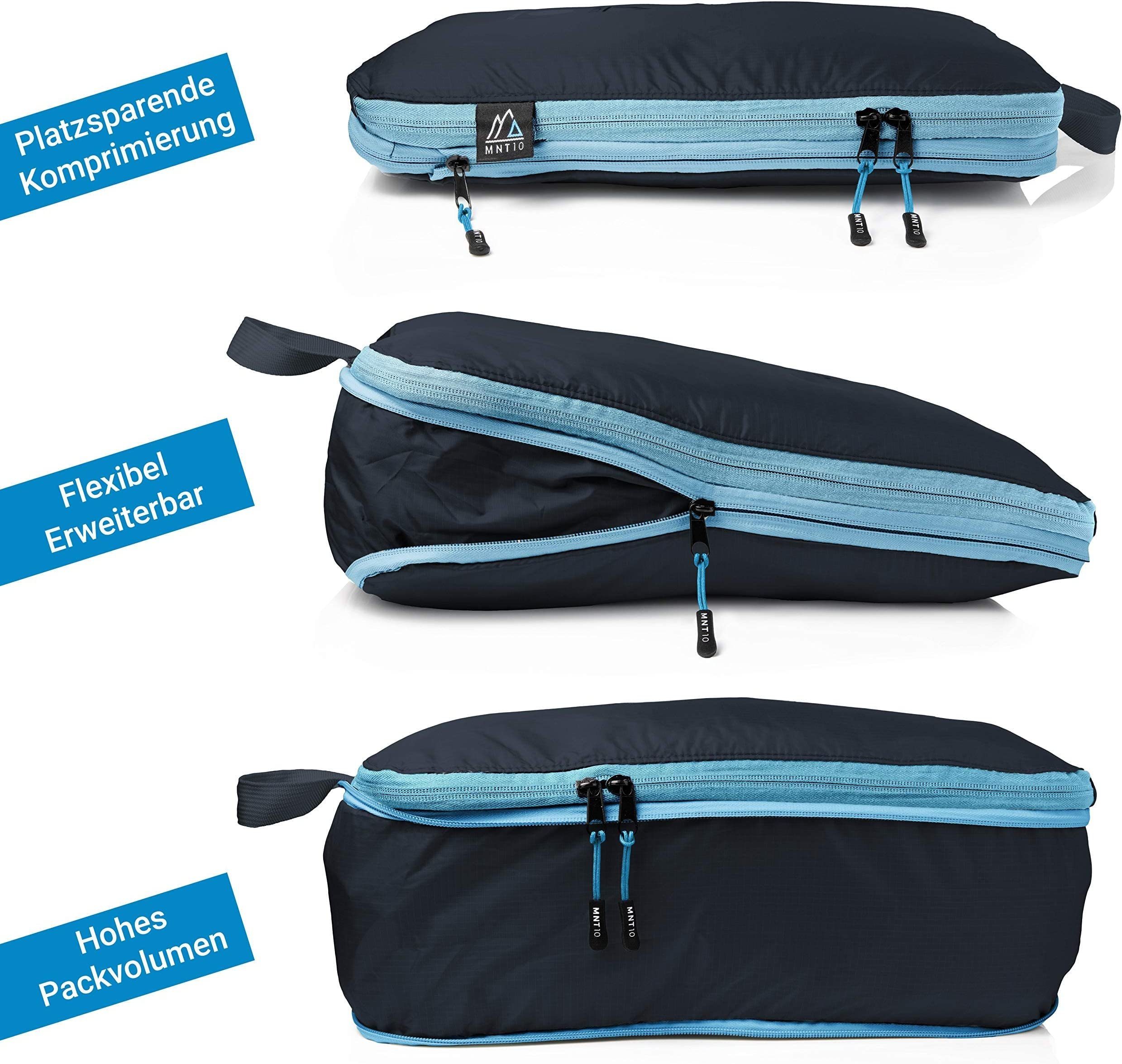 MNT10 Kofferorganizer Packtaschen Mit Kompression XL, leichte Blau, als Koffer-Organizer mit Kompressionsbeutel, Schlaufe Kompressionsbeutel M, I L, S